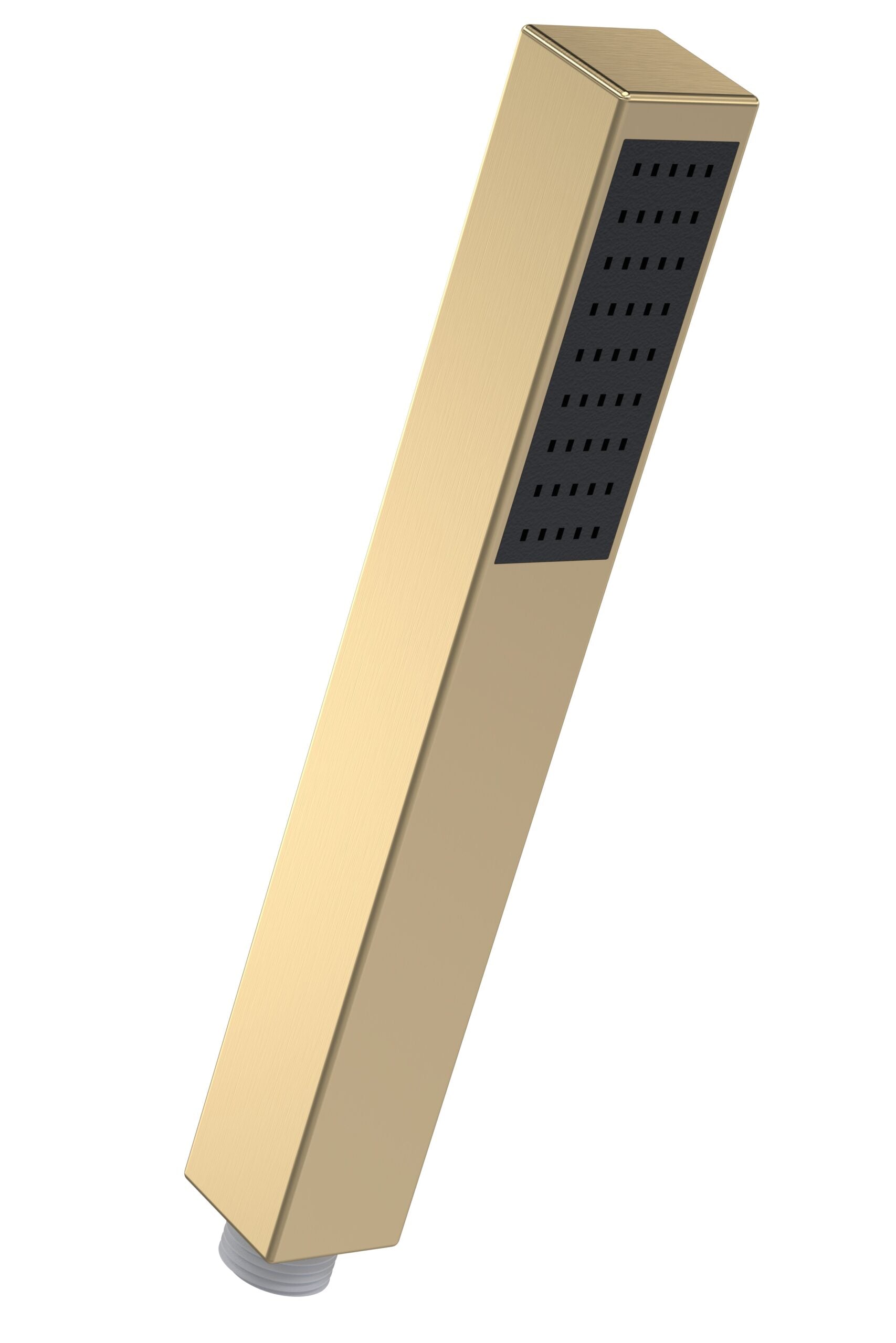 Sleek gold bathroom shower panel with black perforated spray holes for modern showering experience. Ideal for contemporary bathrooms and upgrade bathroom aesthetics.