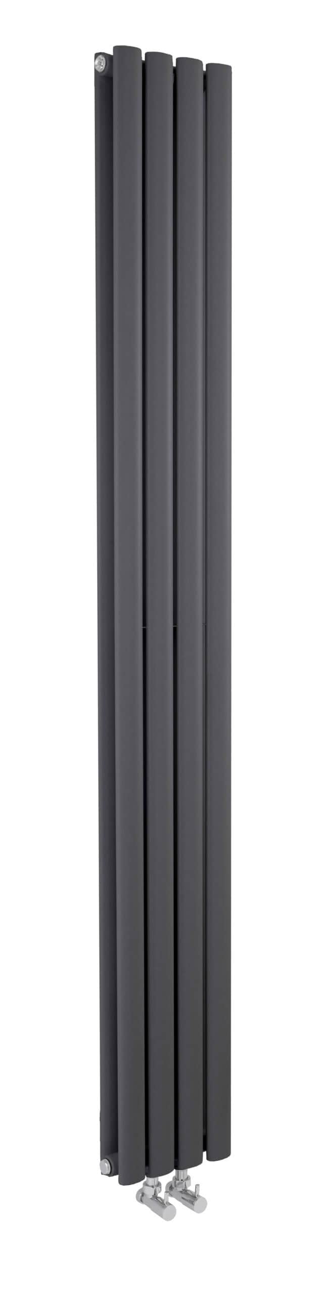 Vertical black radiator for modern bathrooms with sleek design for efficient heating and stylish decor. Perfect for contemporary bathroom interiors and space-saving heating solutions.