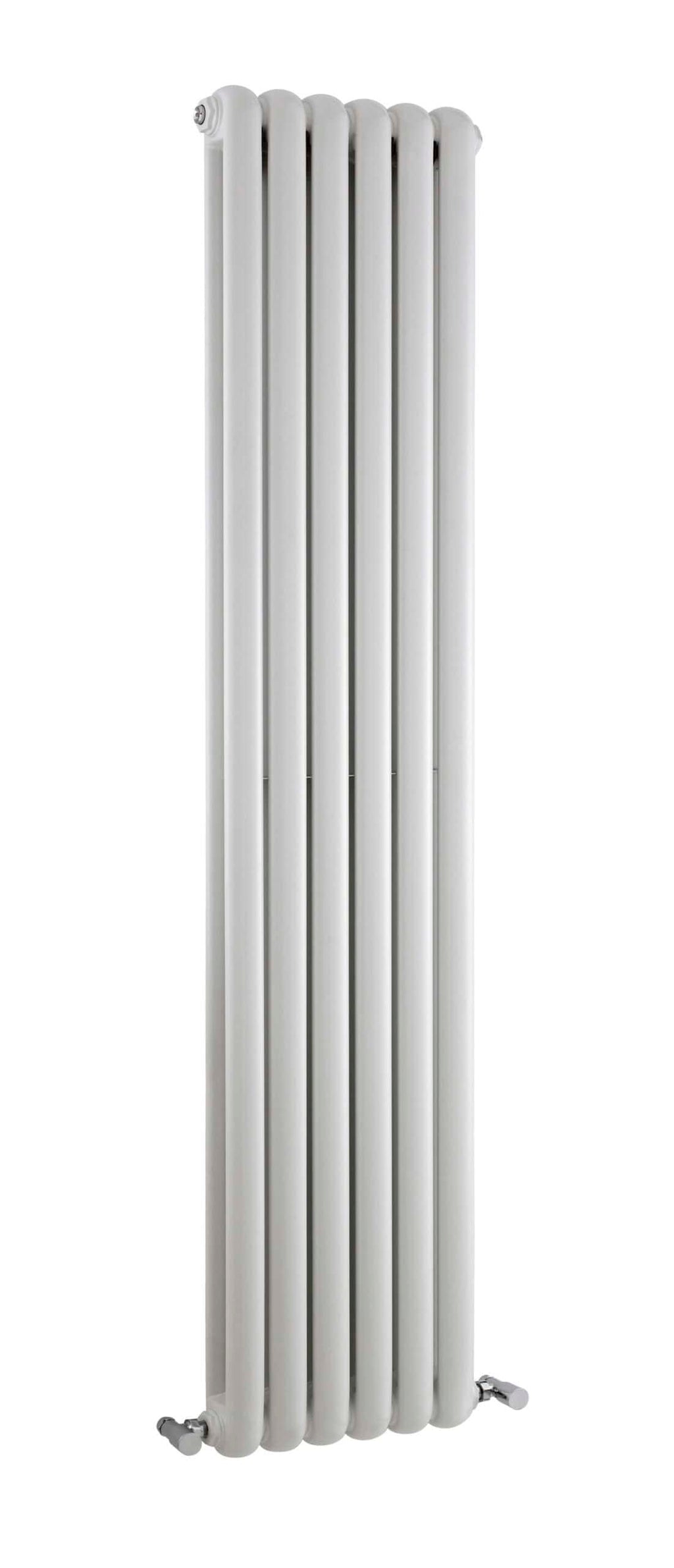 Modern white vertical radiator for bathroom heating. Slim, sleek design ideal for contemporary bathroom decor, providing efficient heat distribution and a stylish look. Perfect for space-saving bathroom heating solutions.