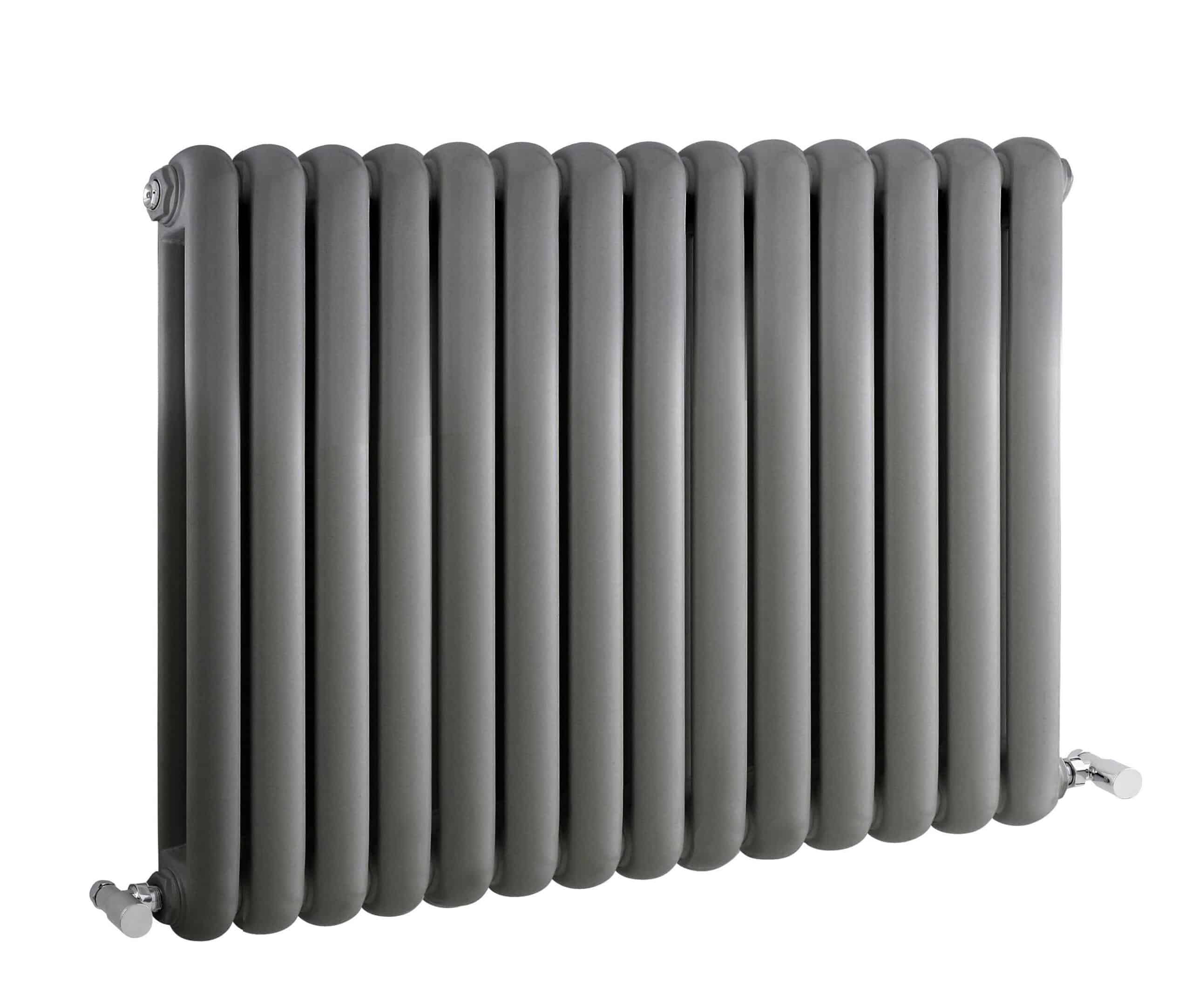 Radiator for bathroom heating, modern grey central heating radiator with vertical columns, perfect for bathroom decor and efficient heat distribution.