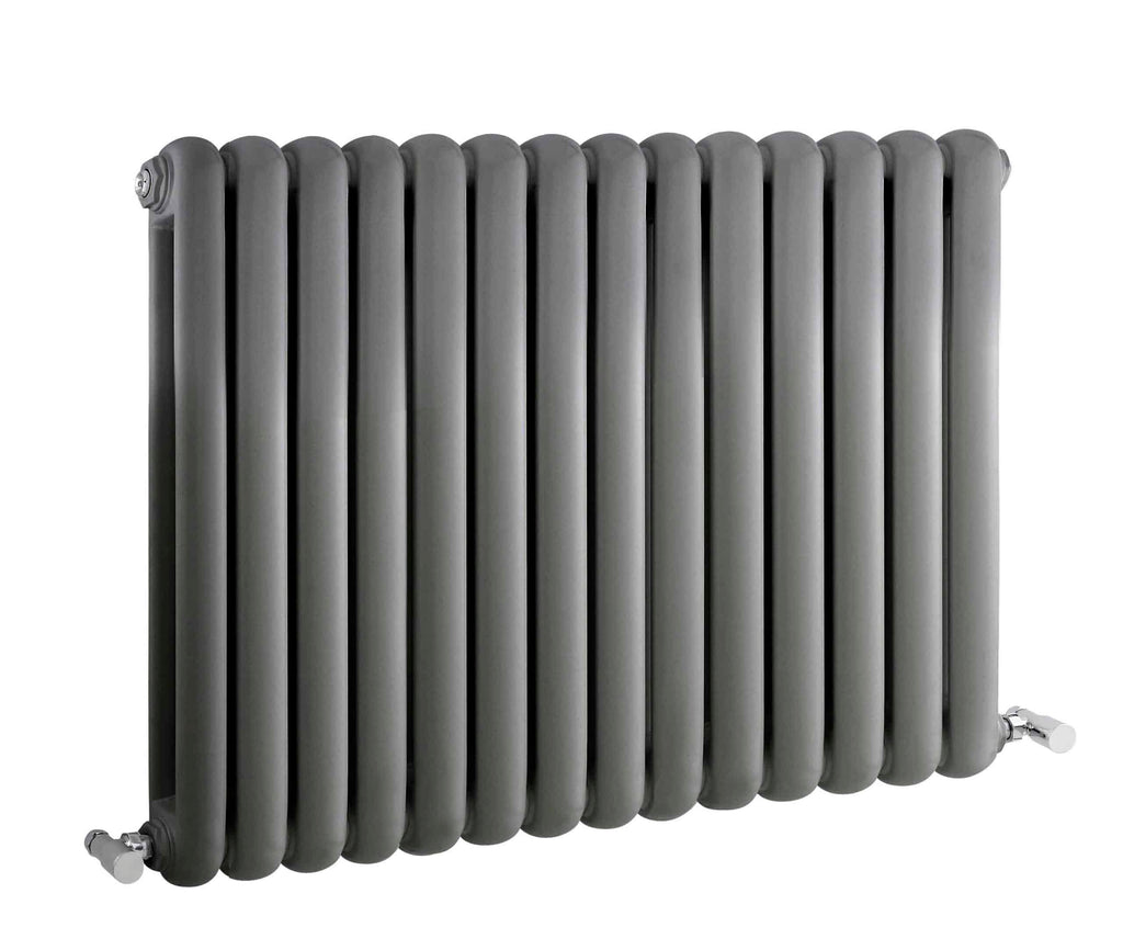 Radiator for bathroom heating, modern grey central heating radiator with vertical columns, perfect for bathroom decor and efficient heat distribution.