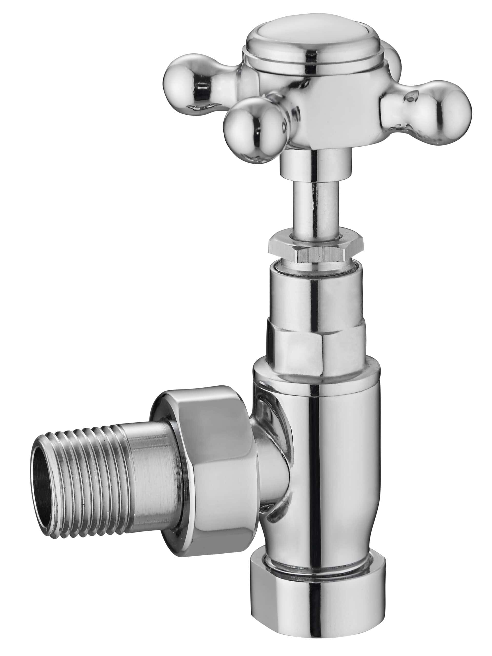 Shiny chrome bathroom bib tap with cross handle, ideal for vintage and traditional bathroom designs.