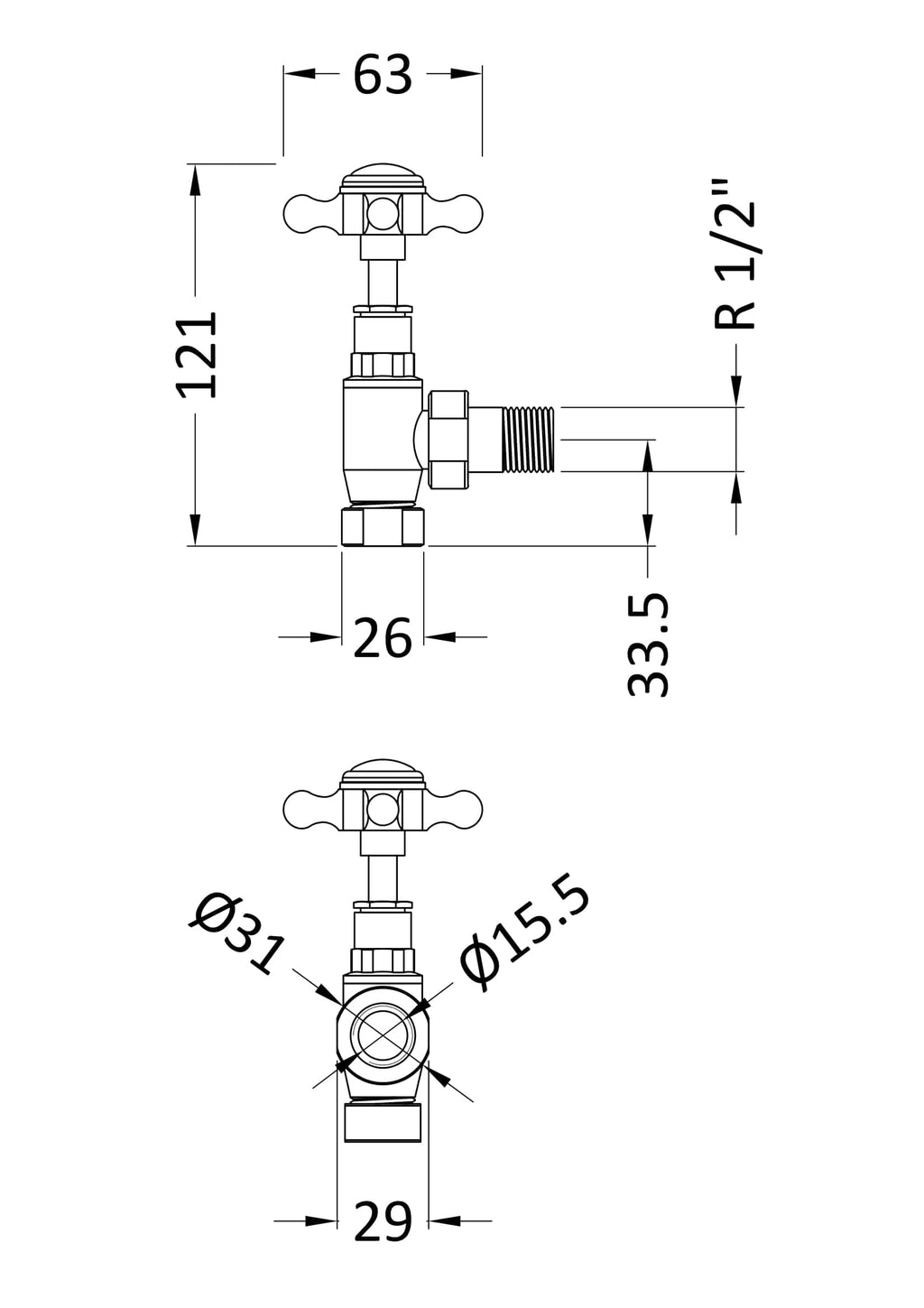 High-quality bathroom tap technical drawing showing dimensions and specifications for Bubly Bathrooms. Perfect for plumbing installations and bathroom renovation projects.