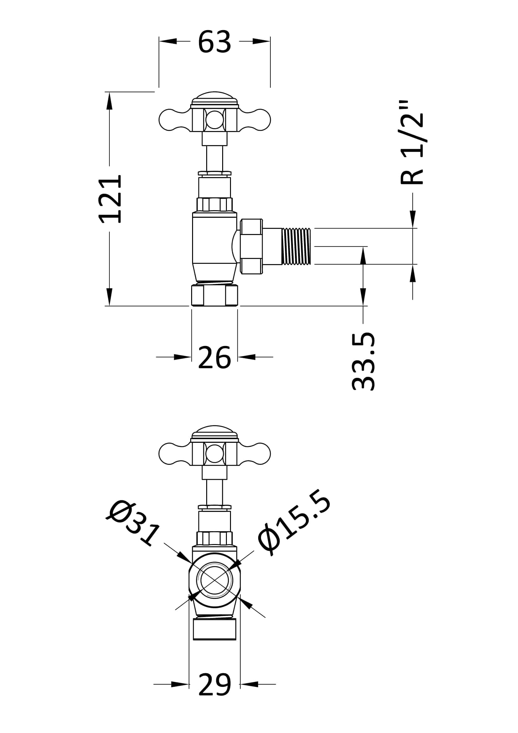 High-quality bathroom tap technical drawing showing dimensions and specifications for Bubly Bathrooms. Perfect for plumbing installations and bathroom renovation projects.