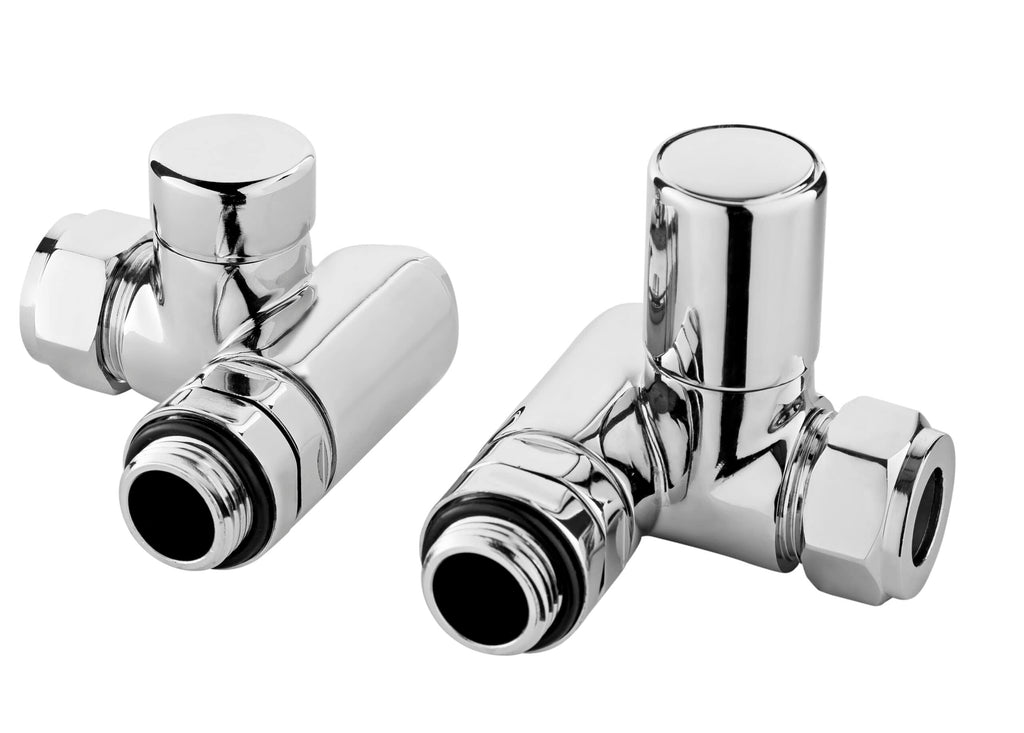 Polished chrome bathroom radiator valves for Bubly Bathrooms, modern and durable fixtures, perfect for bathroom heating and radiator control, high-quality bathroom accessories.