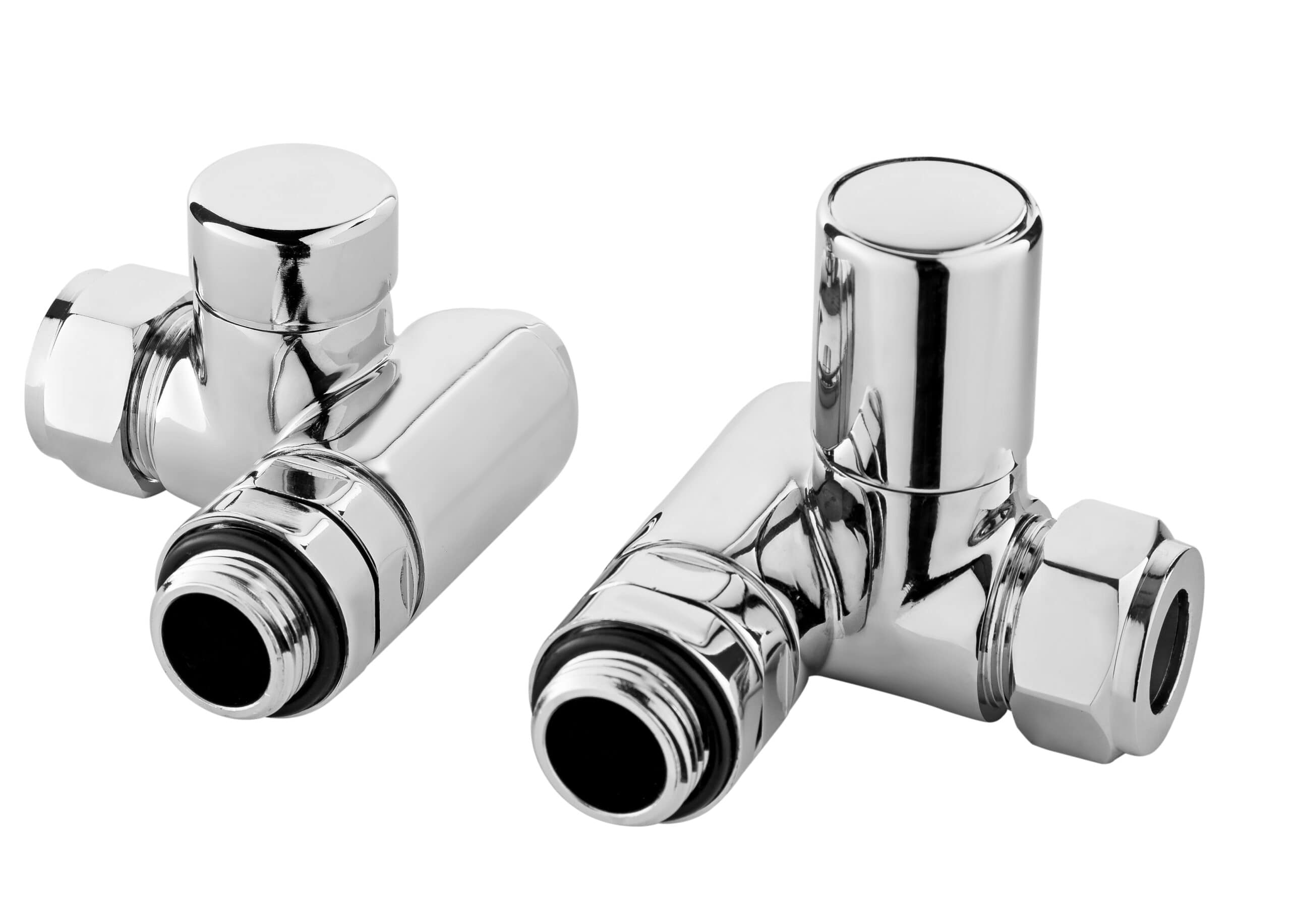 Polished chrome bathroom radiator valves for Bubly Bathrooms, modern and durable fixtures, perfect for bathroom heating and radiator control, high-quality bathroom accessories.