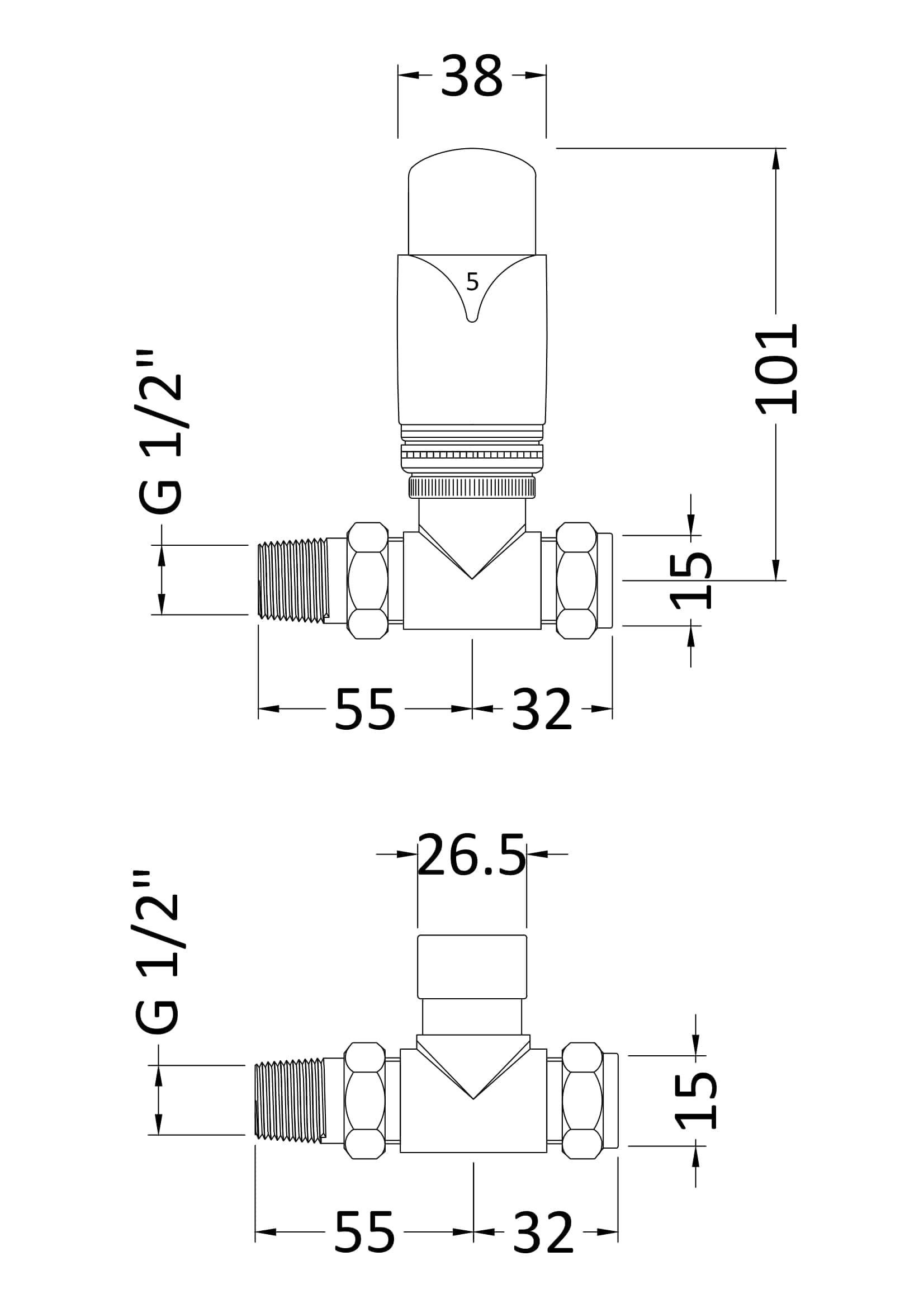 High-quality bathroom valve technical drawing with detailed measurements, ideal for bathroom plumbing installation and renovation projects.