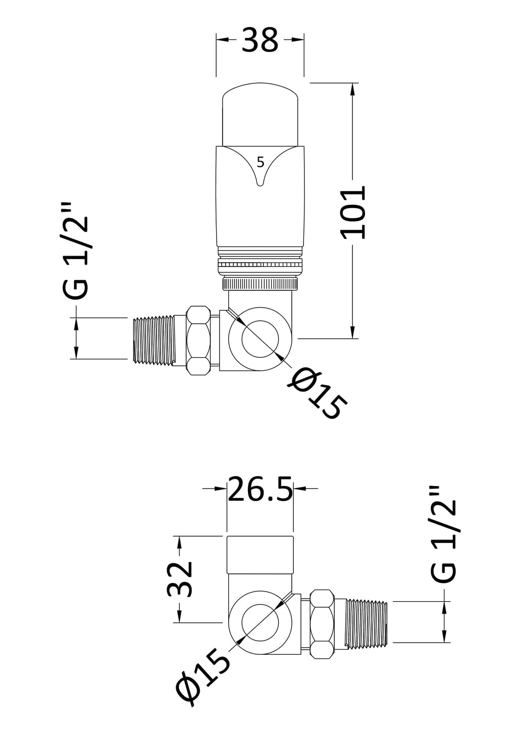 High-quality bathroom shut-off valve with precise measurements, ideal for bathroom fittings and plumbing repairs, featuring a G ½" connection and durable construction for reliable performance.