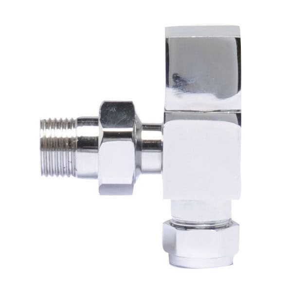 Shower valve with chrome finish for bathroom plumbing and fixtures.