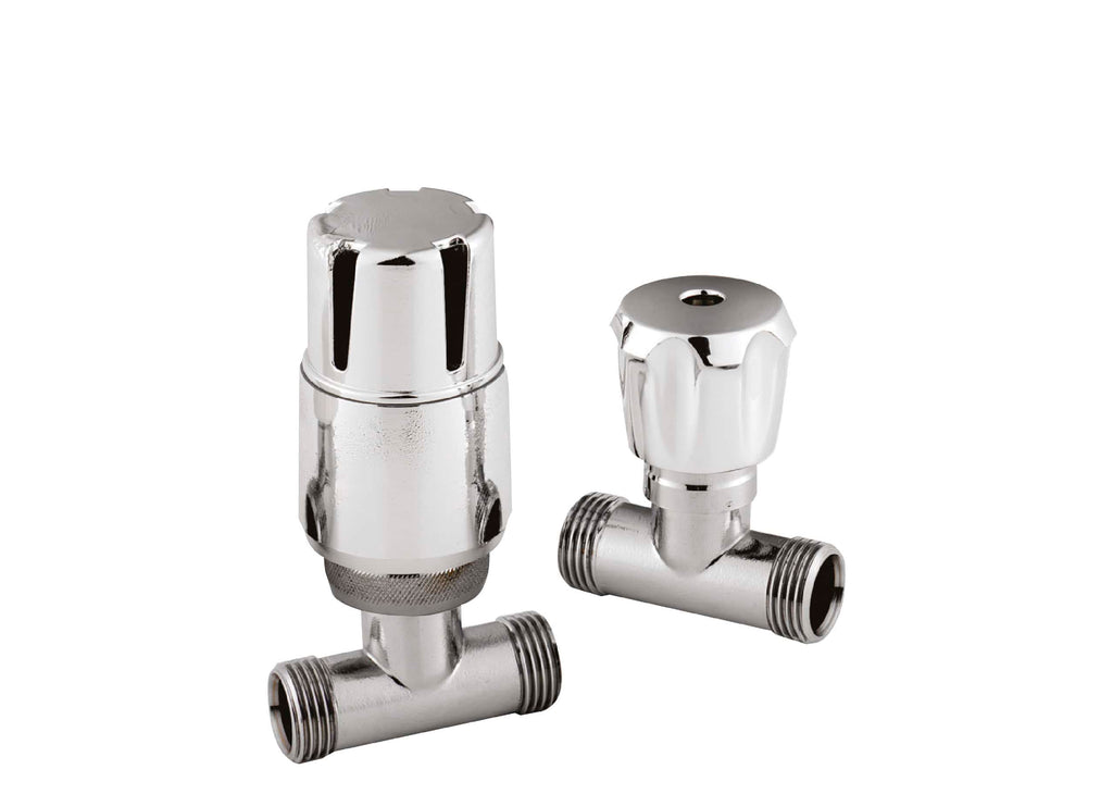 Shower valve thermostatic control with chrome finish for bathroom plumbing installations. High-quality, durable, and easy to install, ideal for modern bathrooms.