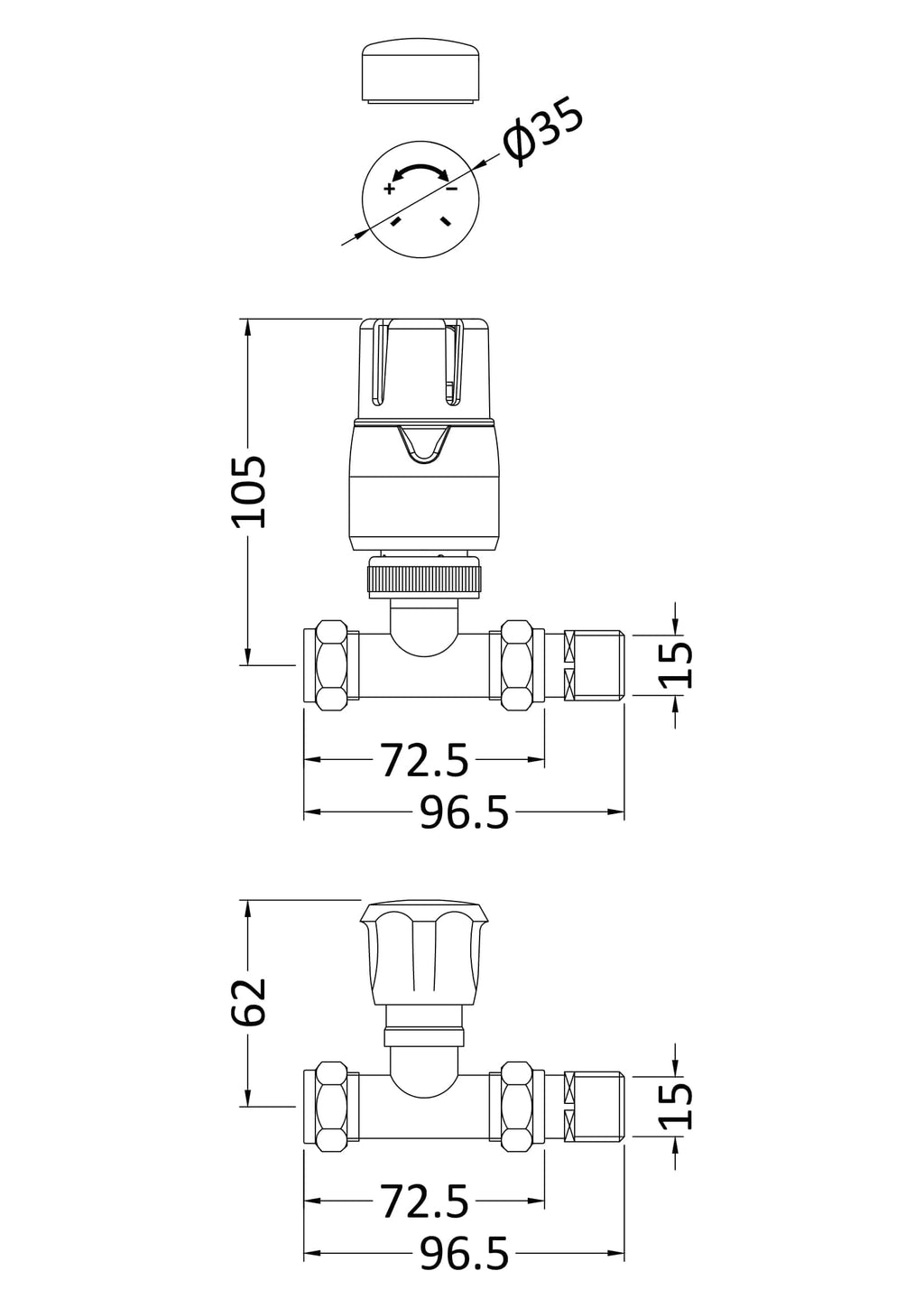 Chrome traditional tap for baths and sinks, with detailed technical drawing and measurements for bathroom upgrade or installation.