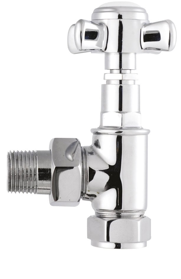 Chrome bathroom tap valve with threaded connector for plumbing fixtures.