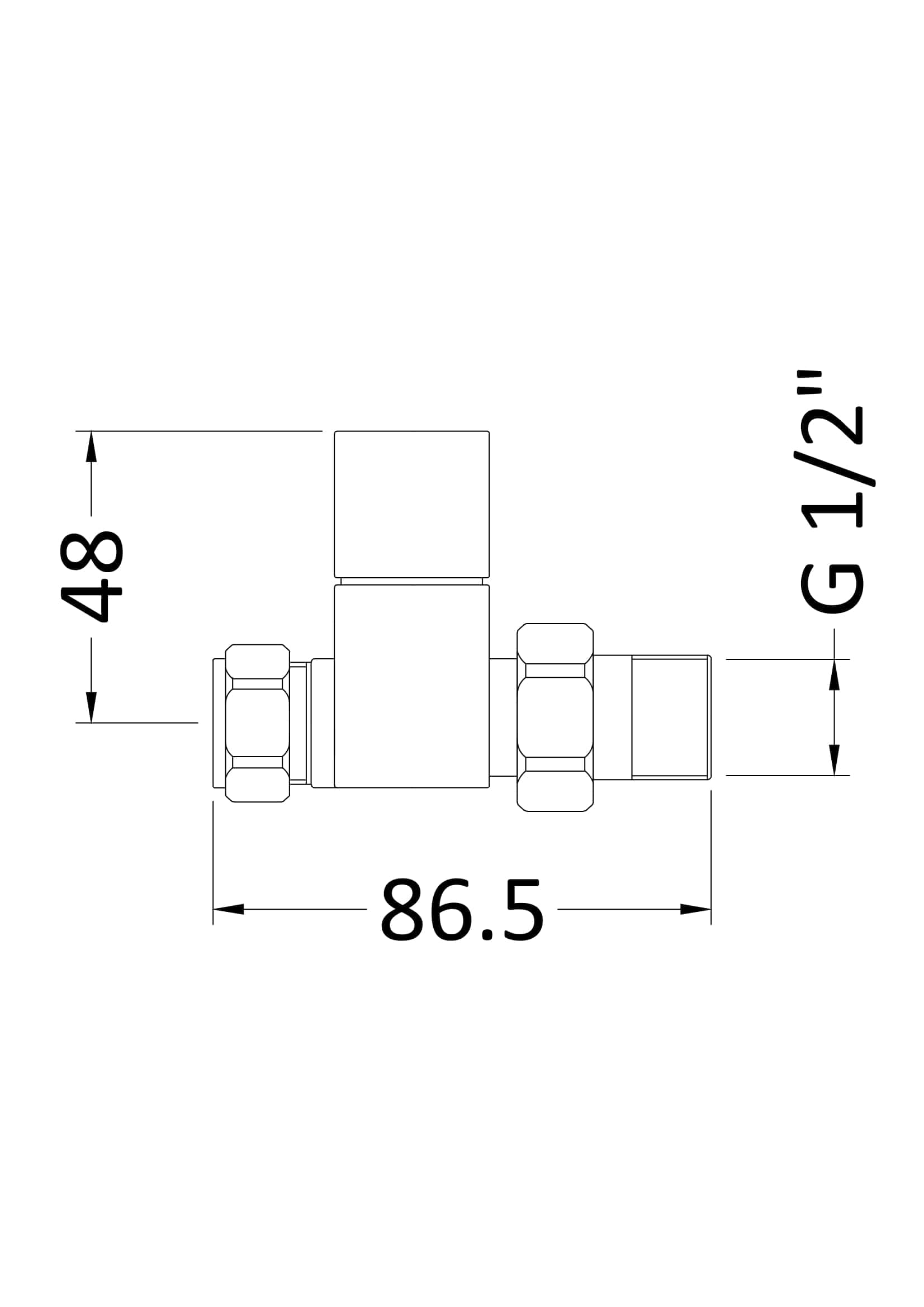Compact bathroom pipe fitting technical drawing with measurements for plumbing installations.