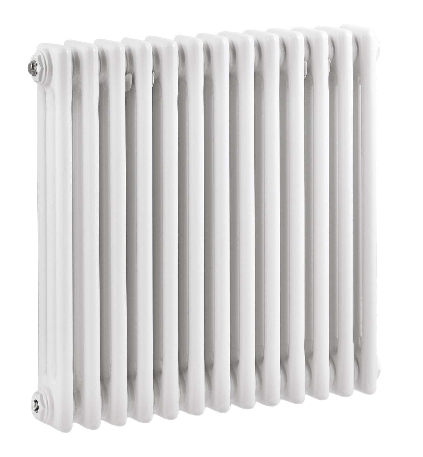 Radiator for bathroom heating, white horizontal panel radiator, modern central heating radiator for bathrooms, chrome pipe connection, Bubly Bathrooms product image.