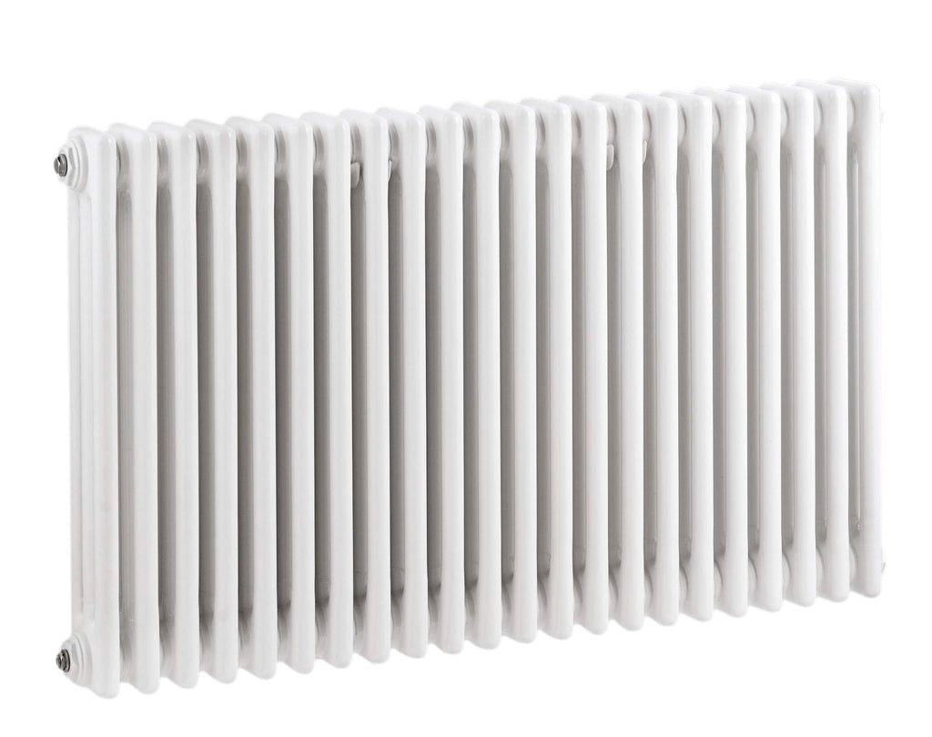 Radiator for bathroom heating in white, modern design, energy-efficient heated towel rail, wall-mounted radiator, stylish bathroom accessories, Bubly Bathrooms.
