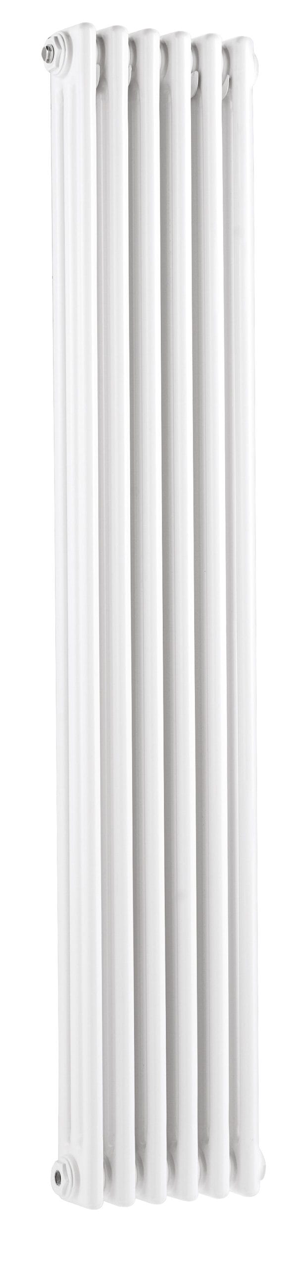 Vertical white radiator, ideal for modern bathroom heating solutions, offering efficient heat distribution and stylish design from Bubly Bathrooms.