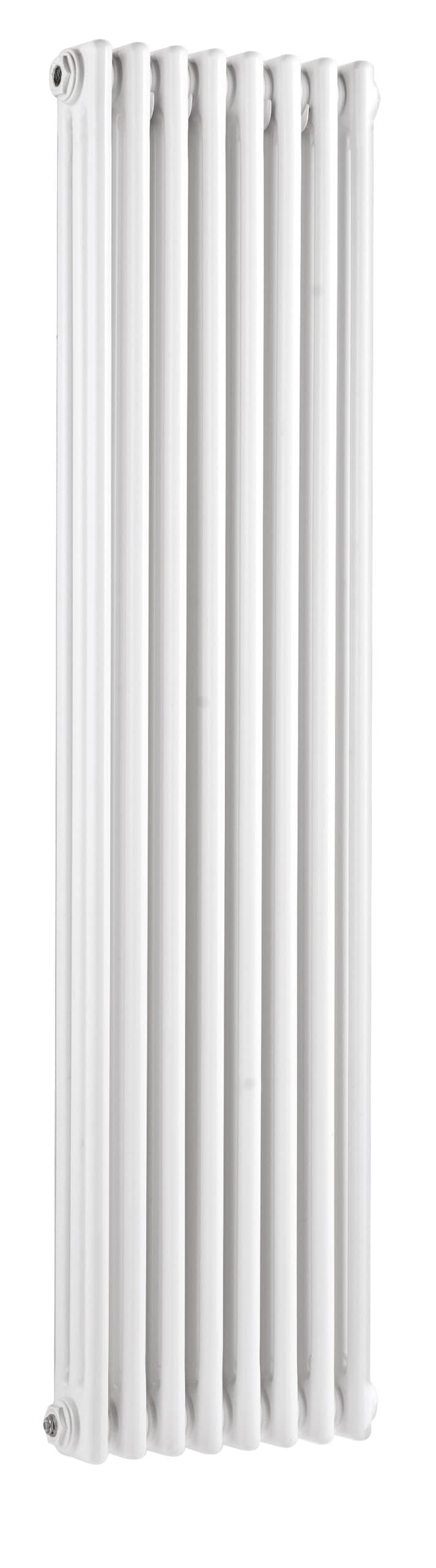 Horizontal white cast iron radiator, ideal for bathroom heating, with traditional design and durable finish. Perfect for modern and classic bathrooms seeking efficient warmth and style.