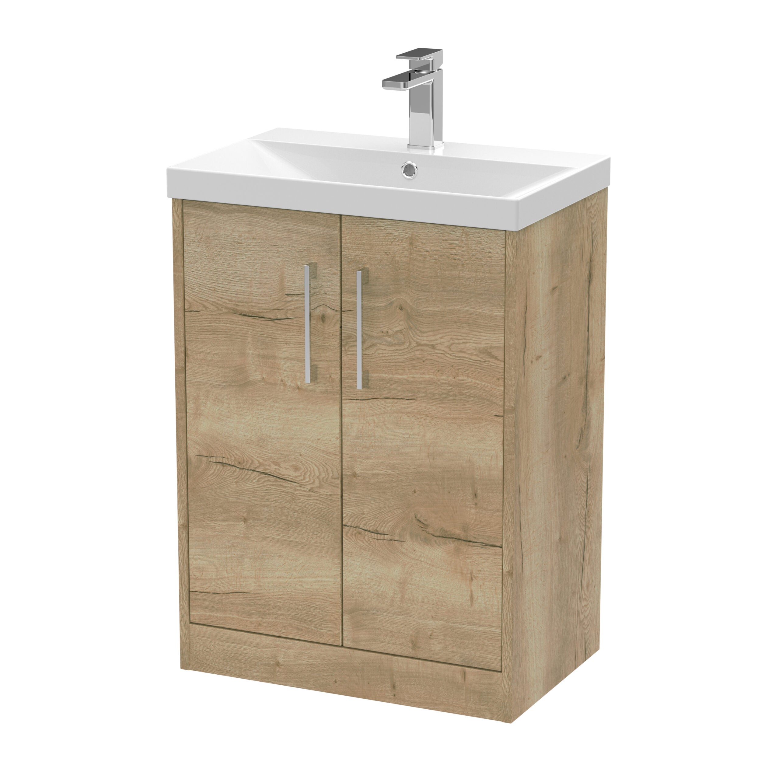 Modern bathroom vanity with wooden cabinet and white ceramic sink, featuring chrome tap for a stylish and functional bathroom upgrade.