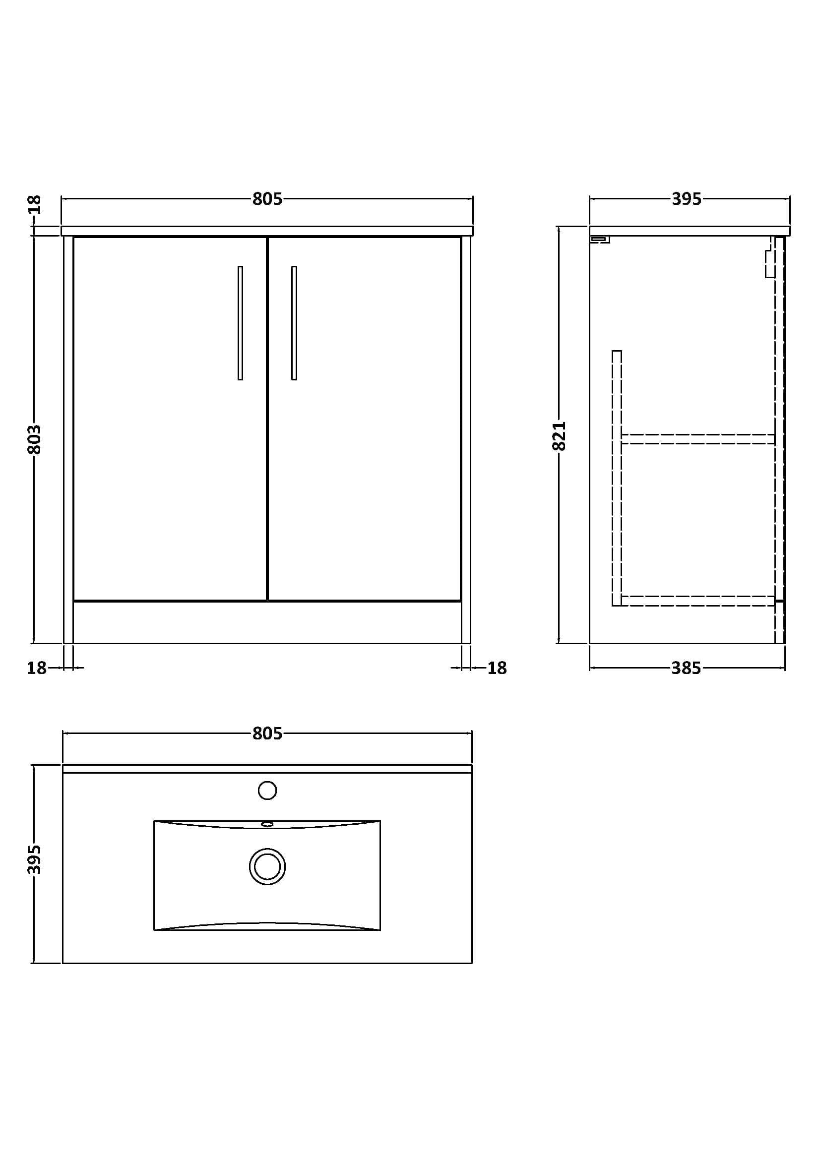 Minimalist bathroom vanity unit with double doors and sleek handles, designed for modern bathroom storage and organisation.