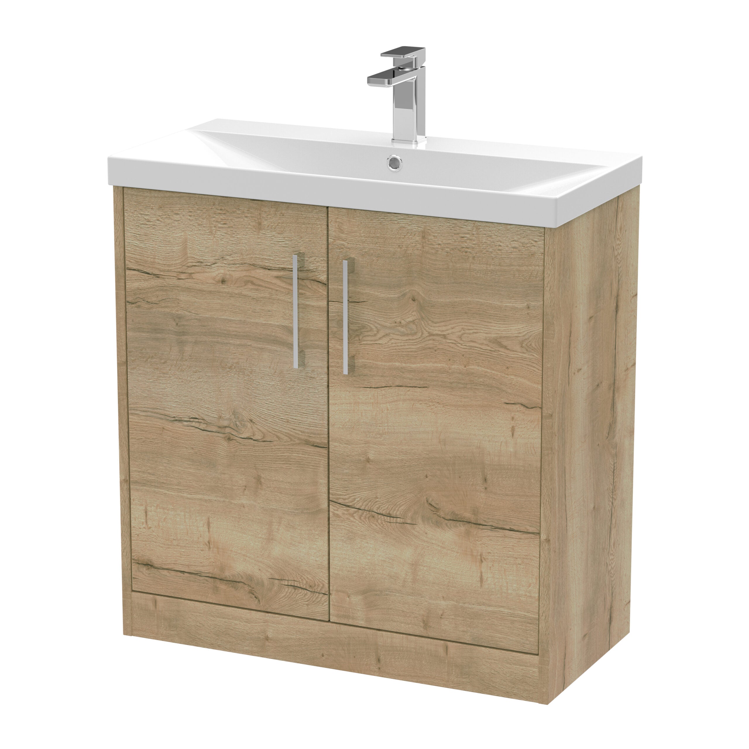 Sleek wooden bathroom vanity with integrated sink and chrome tap, ideal for modern bathroom interiors. Durable, stylish, and space-efficient washbasin unit perfect for contemporary bathroom design.