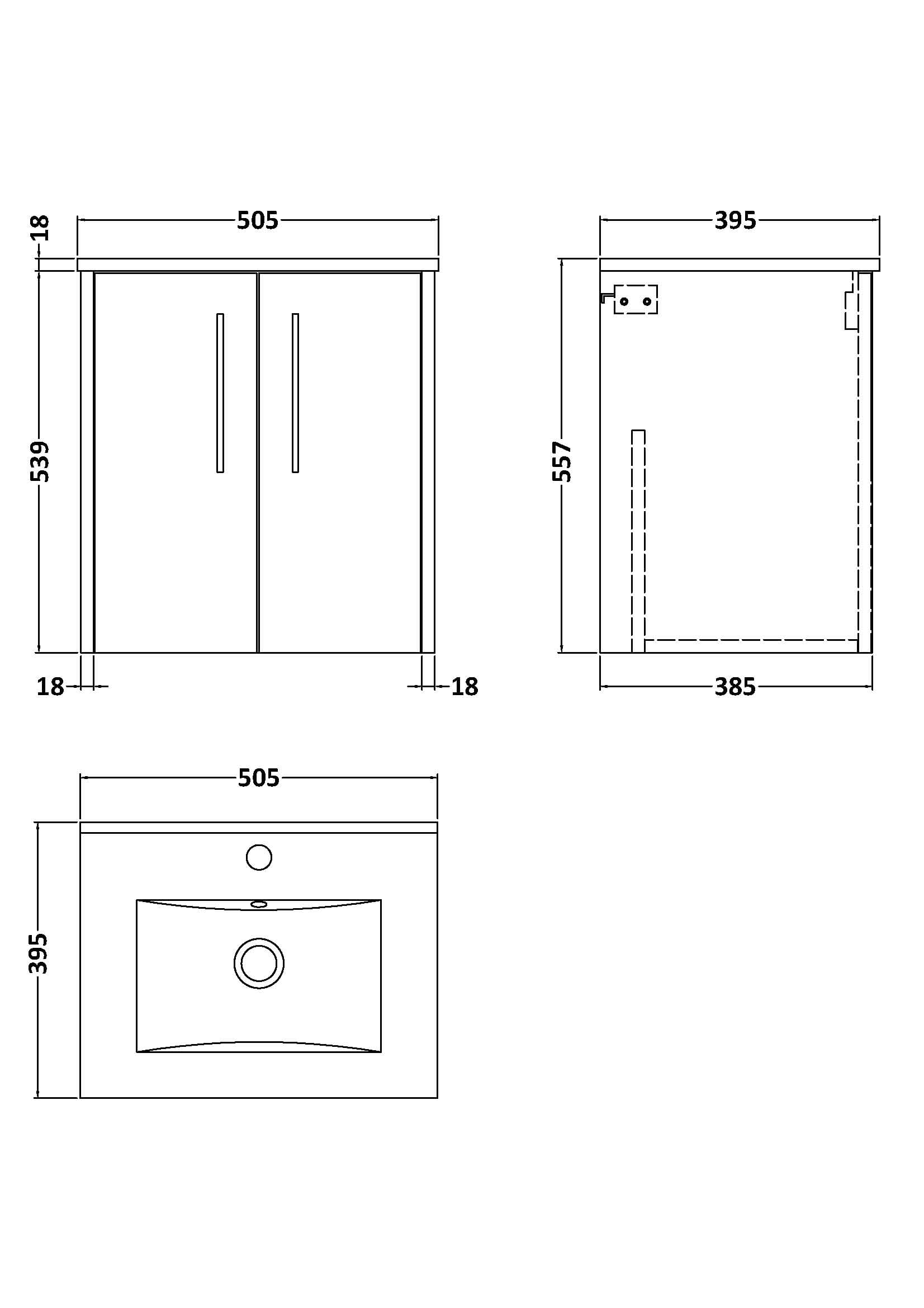 Sleek modern bathroom vanity with double cabinet doors, smooth handles, and precise dimensions ideal for contemporary Bubly bathrooms.