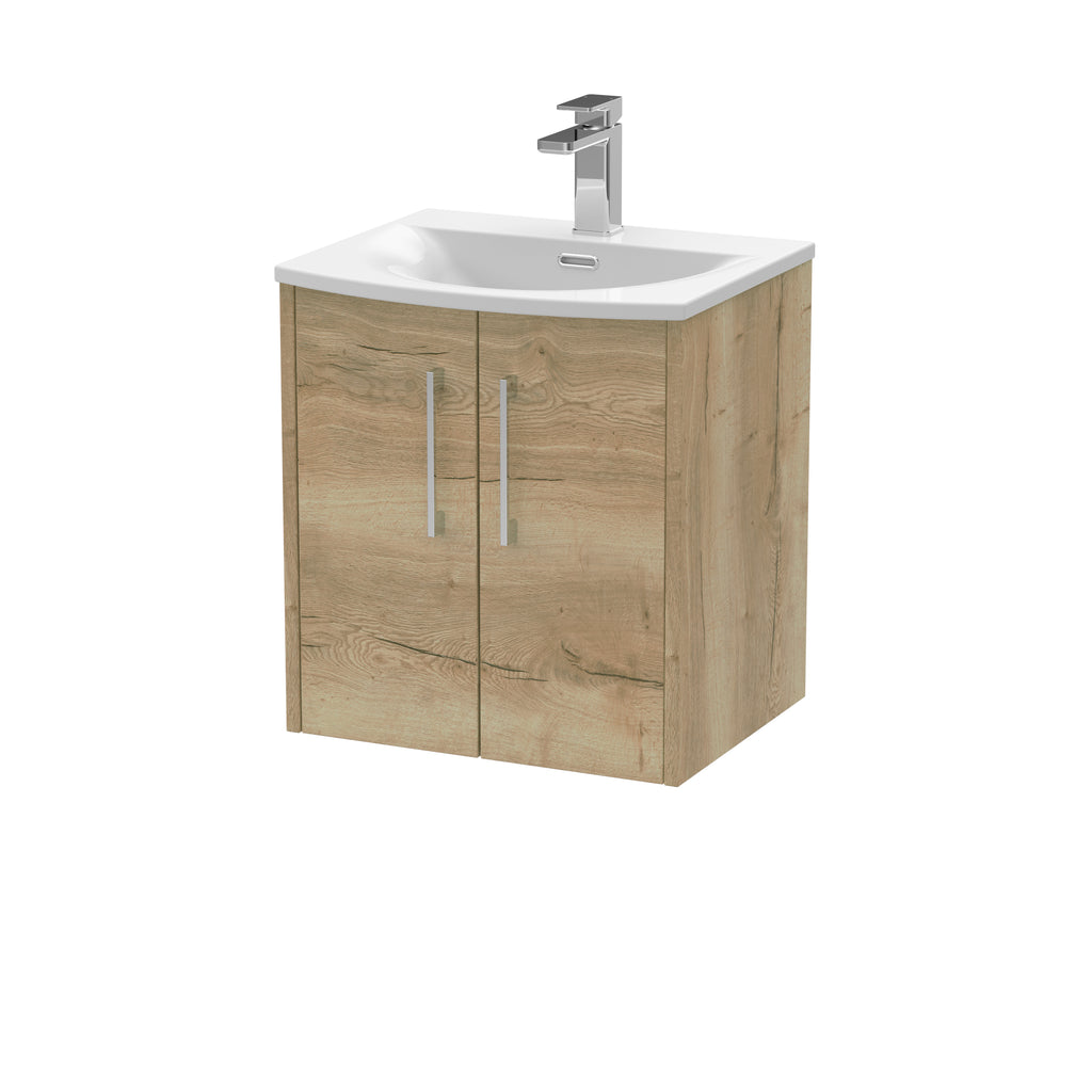 Modern bathroom vanity unit with a white ceramic sink and sleek wooden cabinet, perfect for contemporary bathrooms and storage solutions.