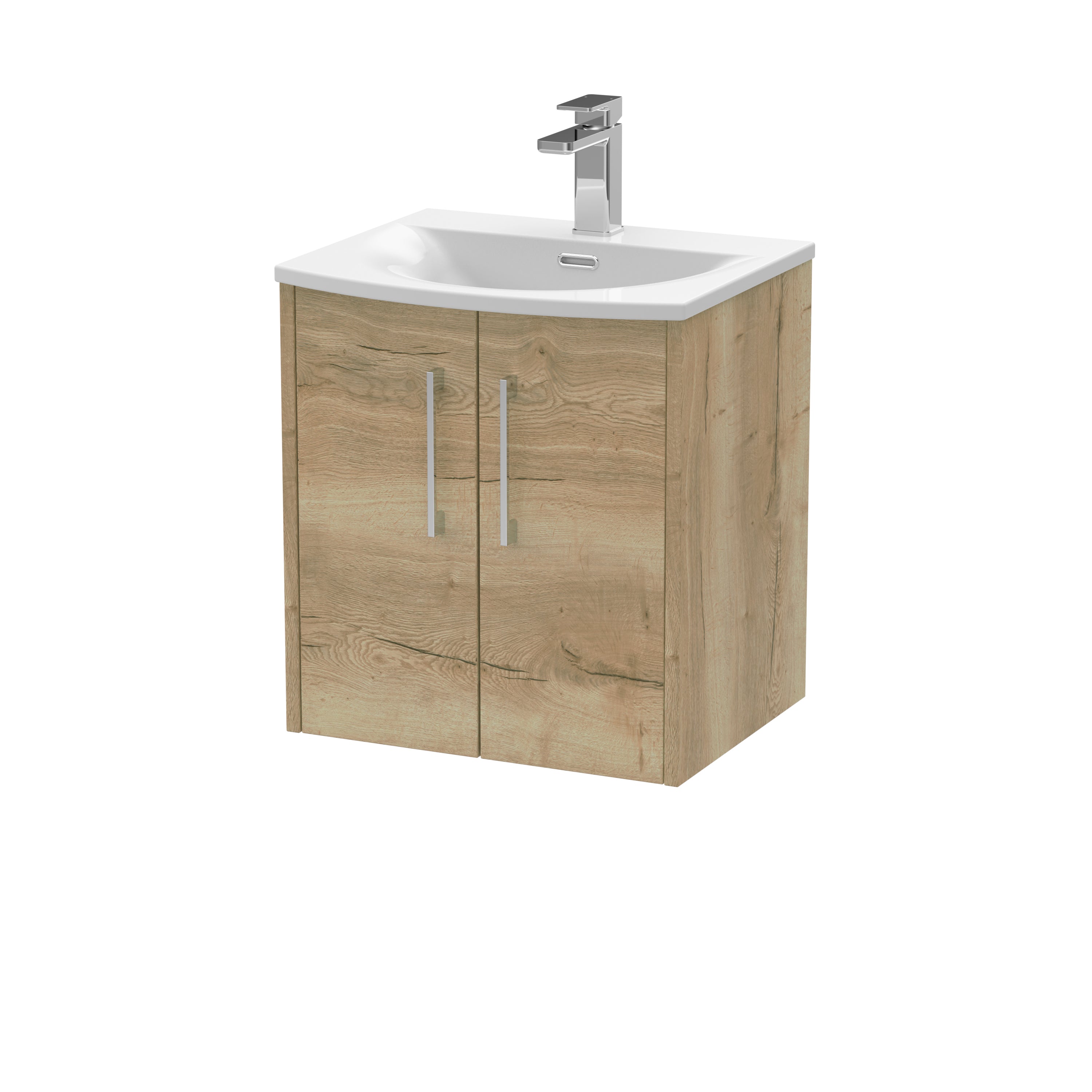 Modern bathroom vanity unit with a white ceramic sink and sleek wooden cabinet, perfect for contemporary bathrooms and storage solutions.