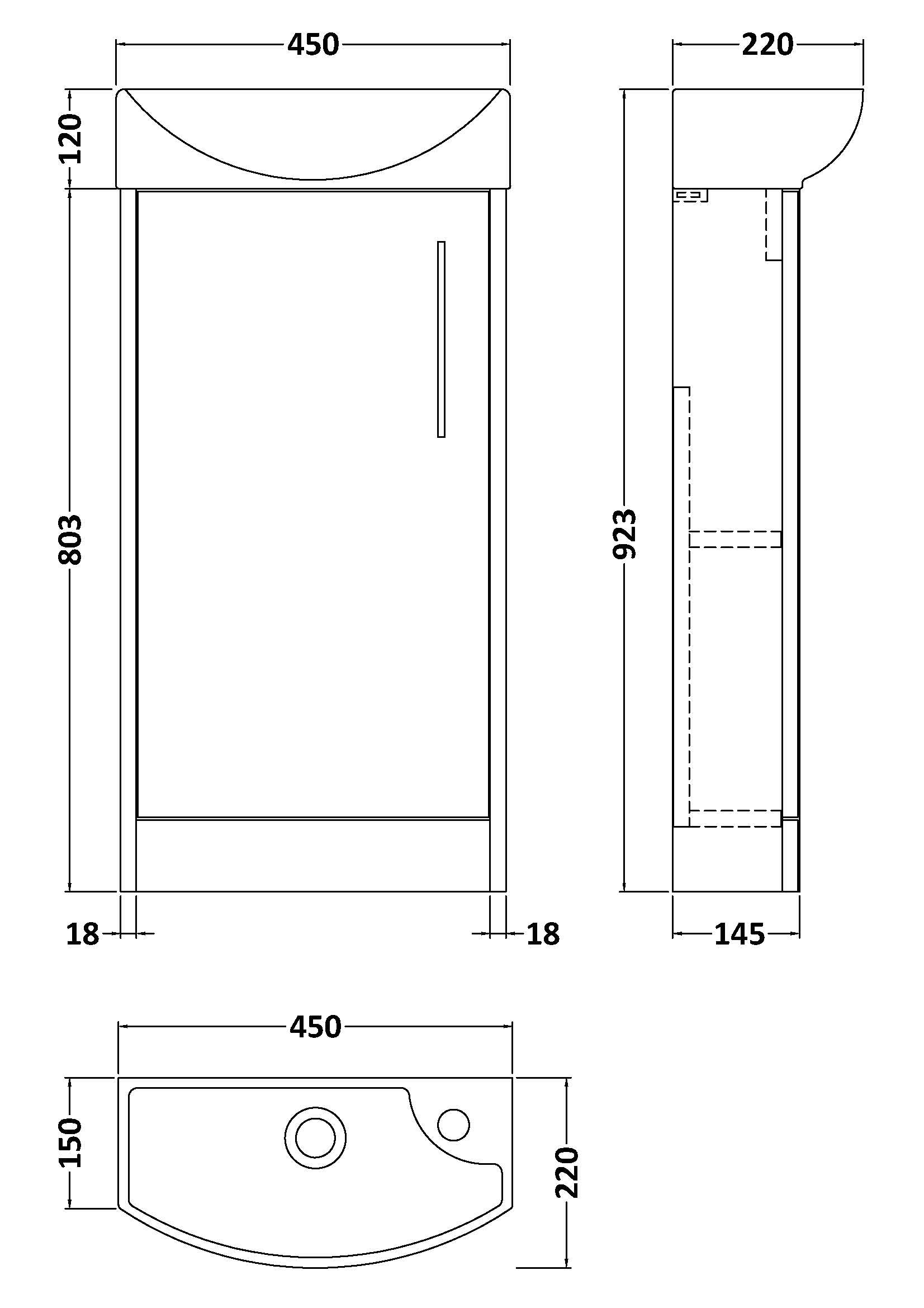 Sleek modern bathroom sink design with precise measurements, ideal for contemporary bathroom renovations and installations. Perfect for small to medium bathrooms, offering style and functionality.