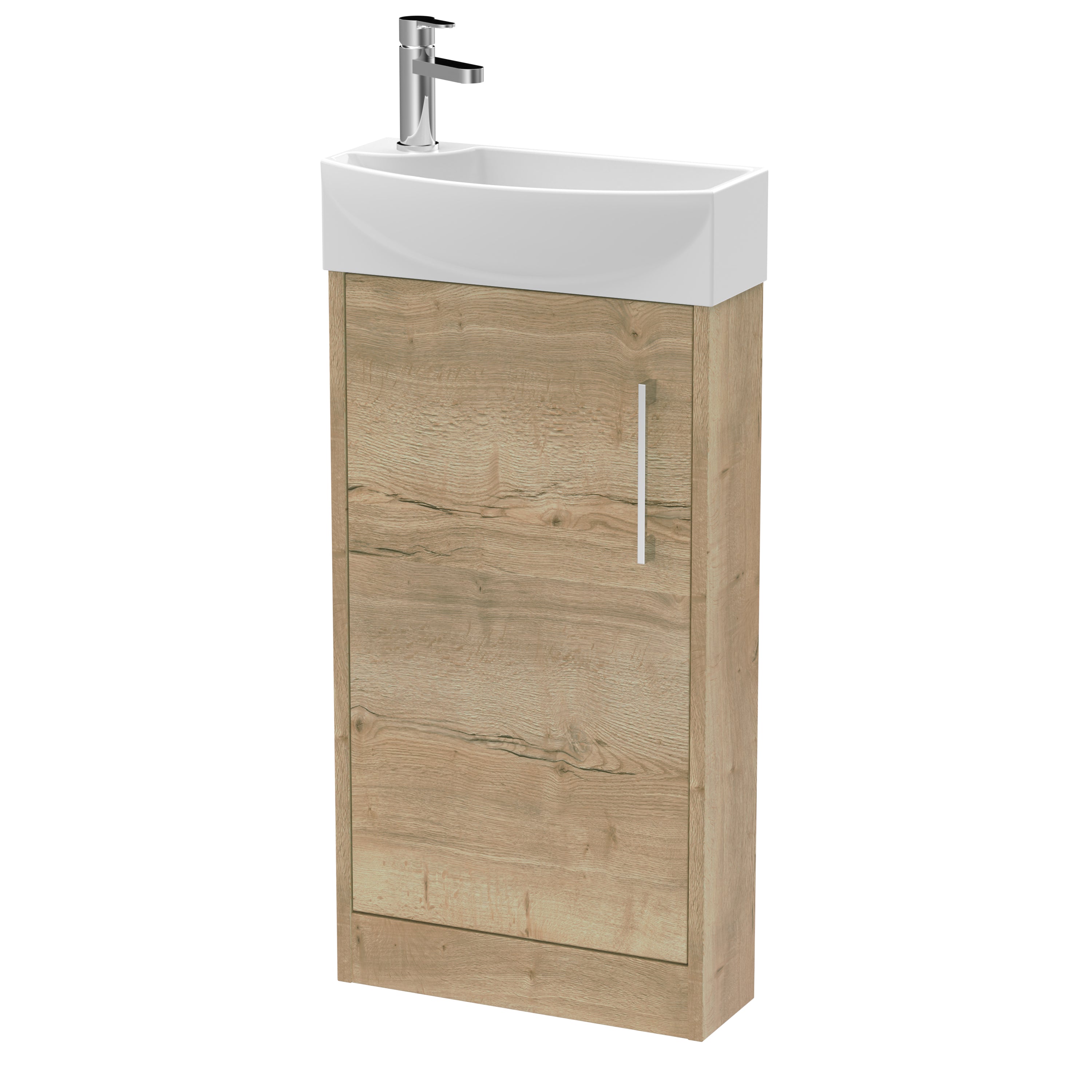 Sleek bathroom sink cabinet with natural wood finish and modern basin, ideal for contemporary bathroom decor and storage solutions.