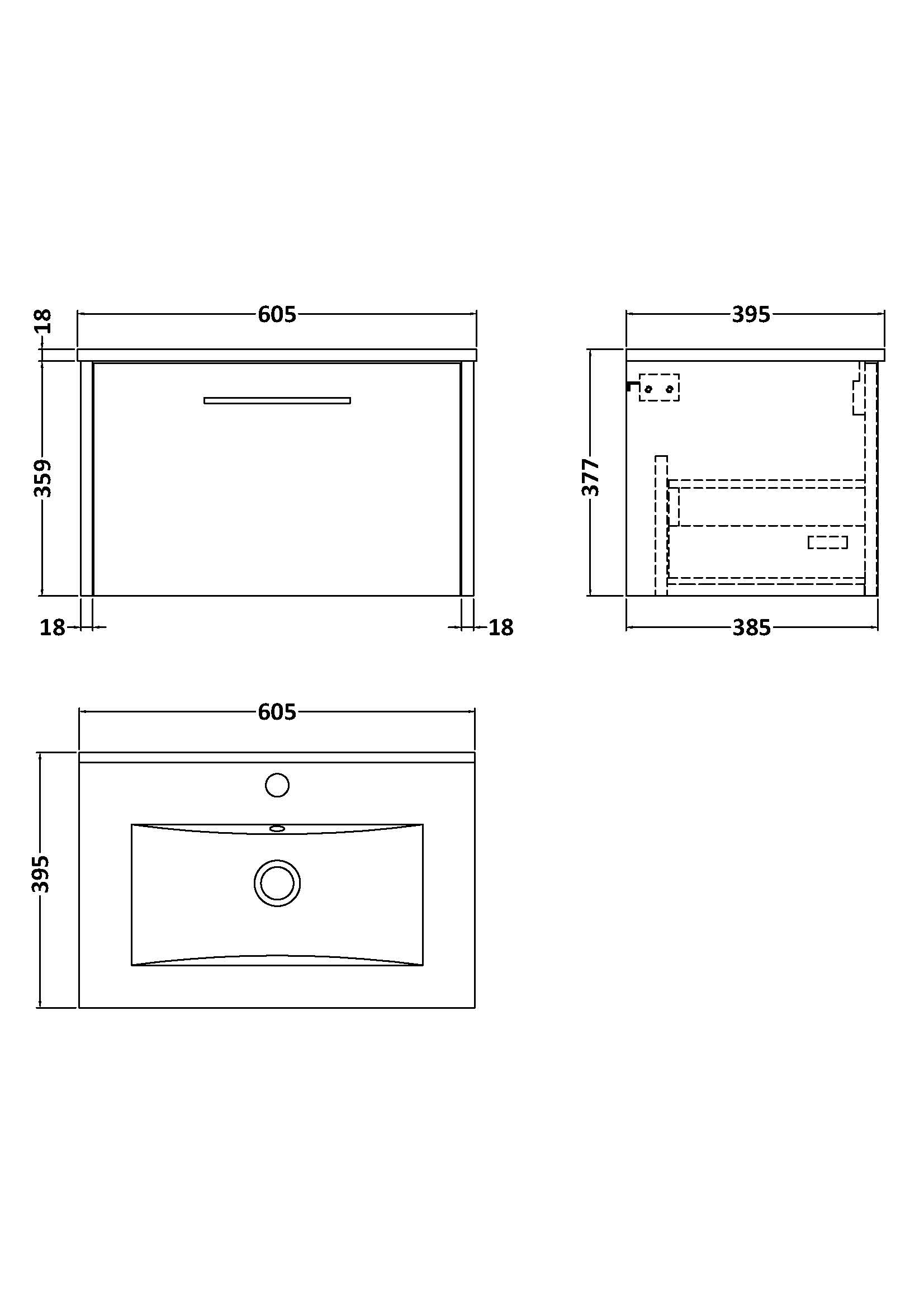 Sleek modern bathroom vanity with integrated sink, chrome handle, and detailed dimensions, perfect for contemporary bathroom remodels. Designed for optimal space and style.
