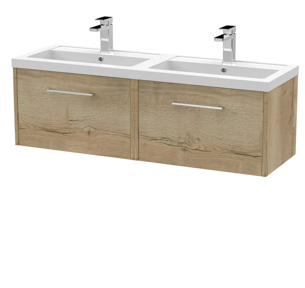 Hudson Reed Juno 2 Drawer Wall Hung Vanity Unit With Double Polymarble Basin - 1200mm Wide - 2 TH