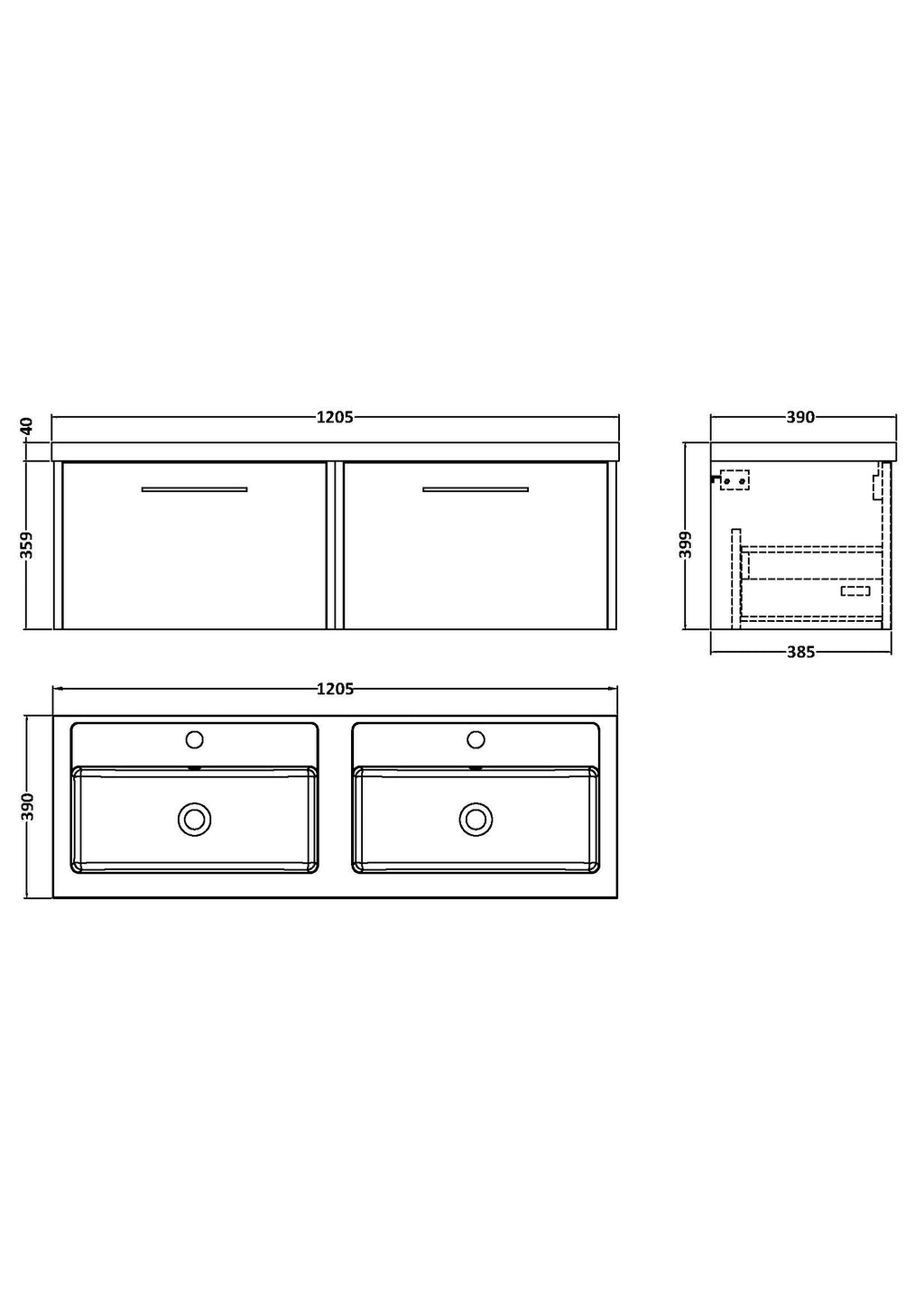 Double sink bathroom vanity cabinet with dual basins and modern handles, ideal for contemporary bathroom designs.