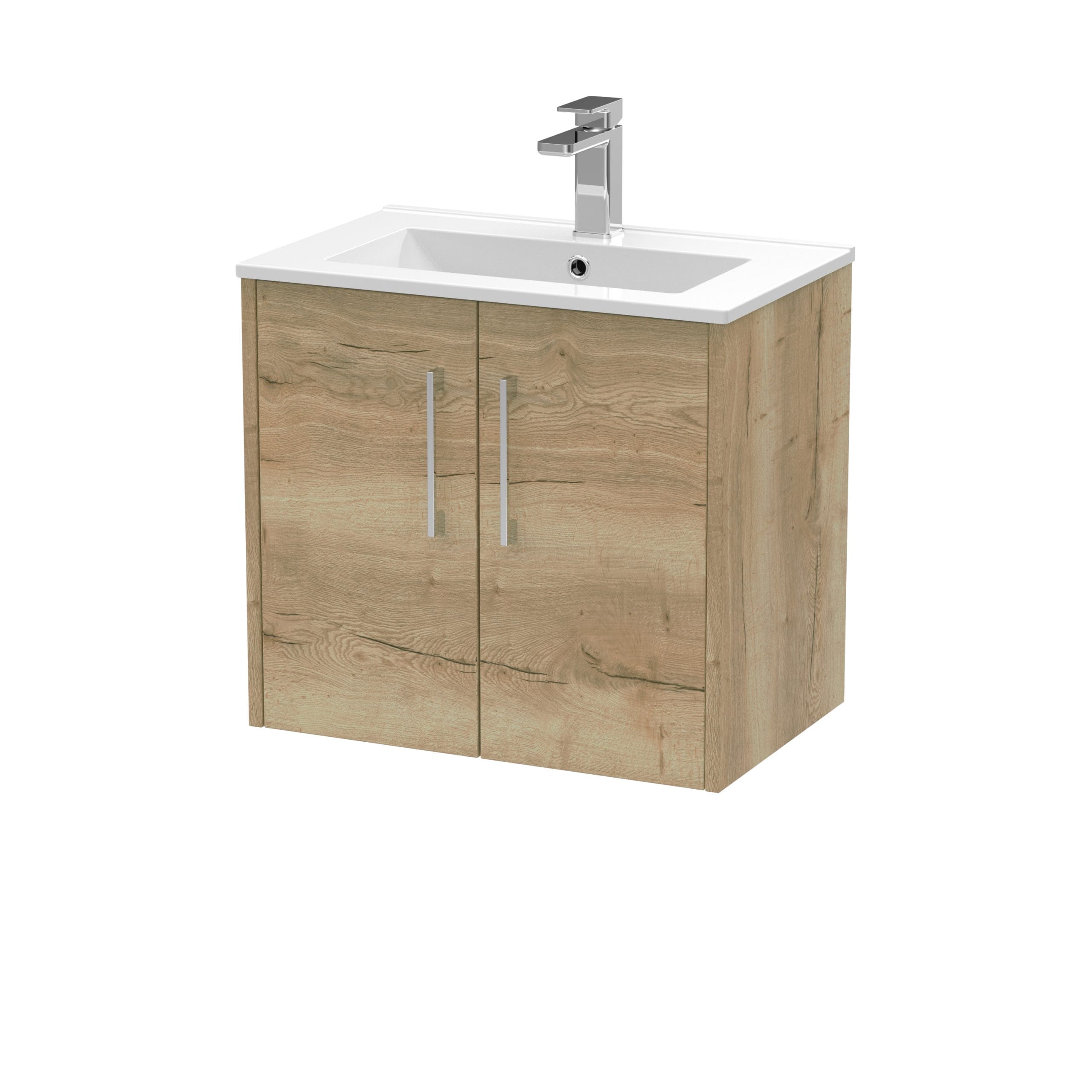 Contemporary bathroom cabinet with wooden finish and white ceramic sink, featuring a modern chrome tap, ideal for stylish bathroom interior design.
