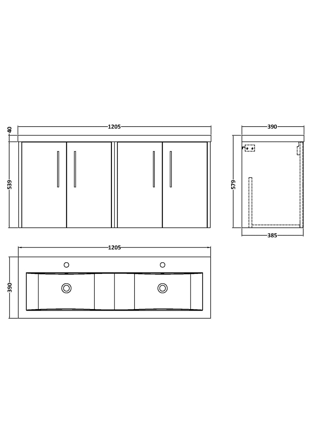 Elegant bathroom vanity unit with double drawers and sleek chrome handles, ideal for modern bathrooms and storage solutions.