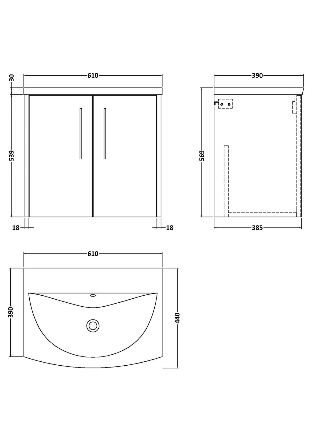 Sleek modern bathroom vanity unit with double doors, stylish handles, and spacious storage, perfect for contemporary bathrooms.
