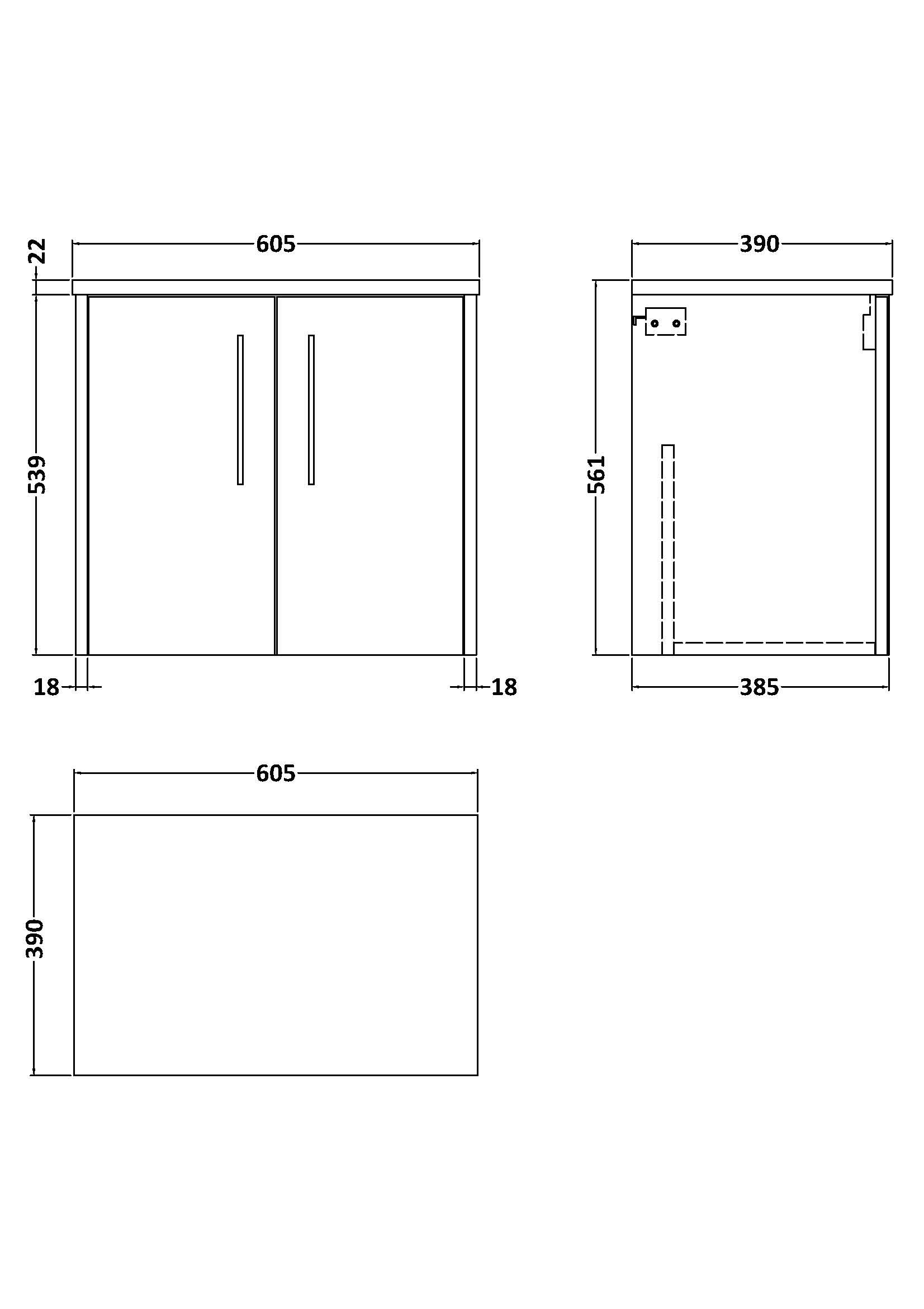 Contemporary bathroom cabinet with sleek double doors, modern handles, and precise dimensions, ideal for elegant bathroom storage solutions.