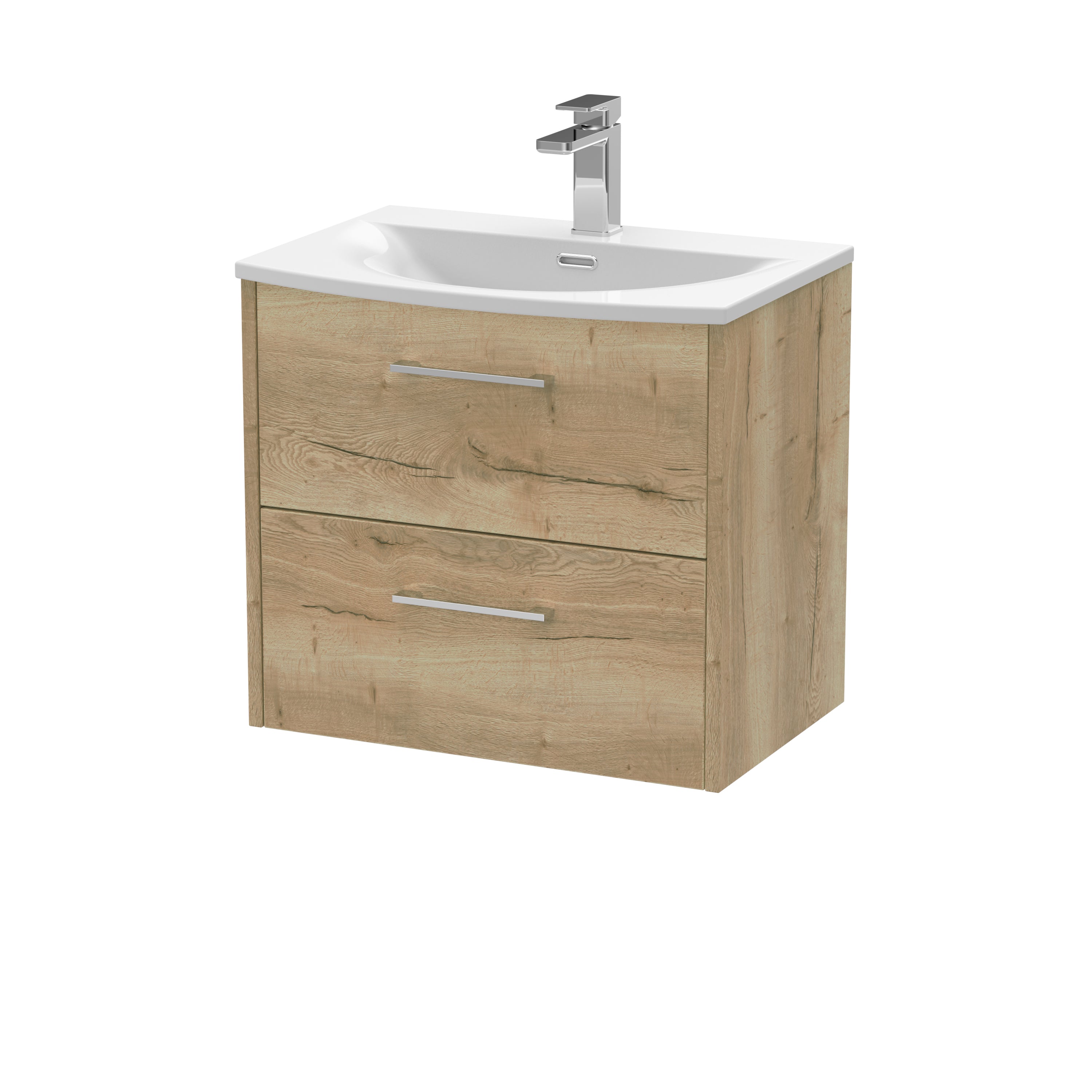 Modern wooden bathroom vanity with white ceramic sink and chrome faucet, ideal for contemporary bathroom upgrades and storage solutions.