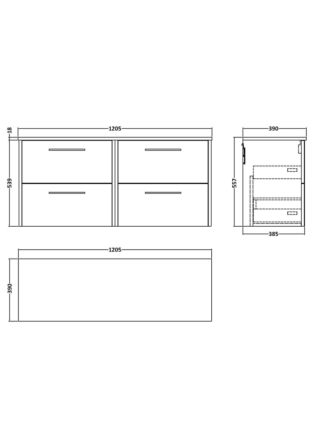 Sleek modern bathroom vanity unit with four drawers, designed for contemporary Bubly bathrooms, featuring ample storage and clean lines for stylish bathroom organisation.