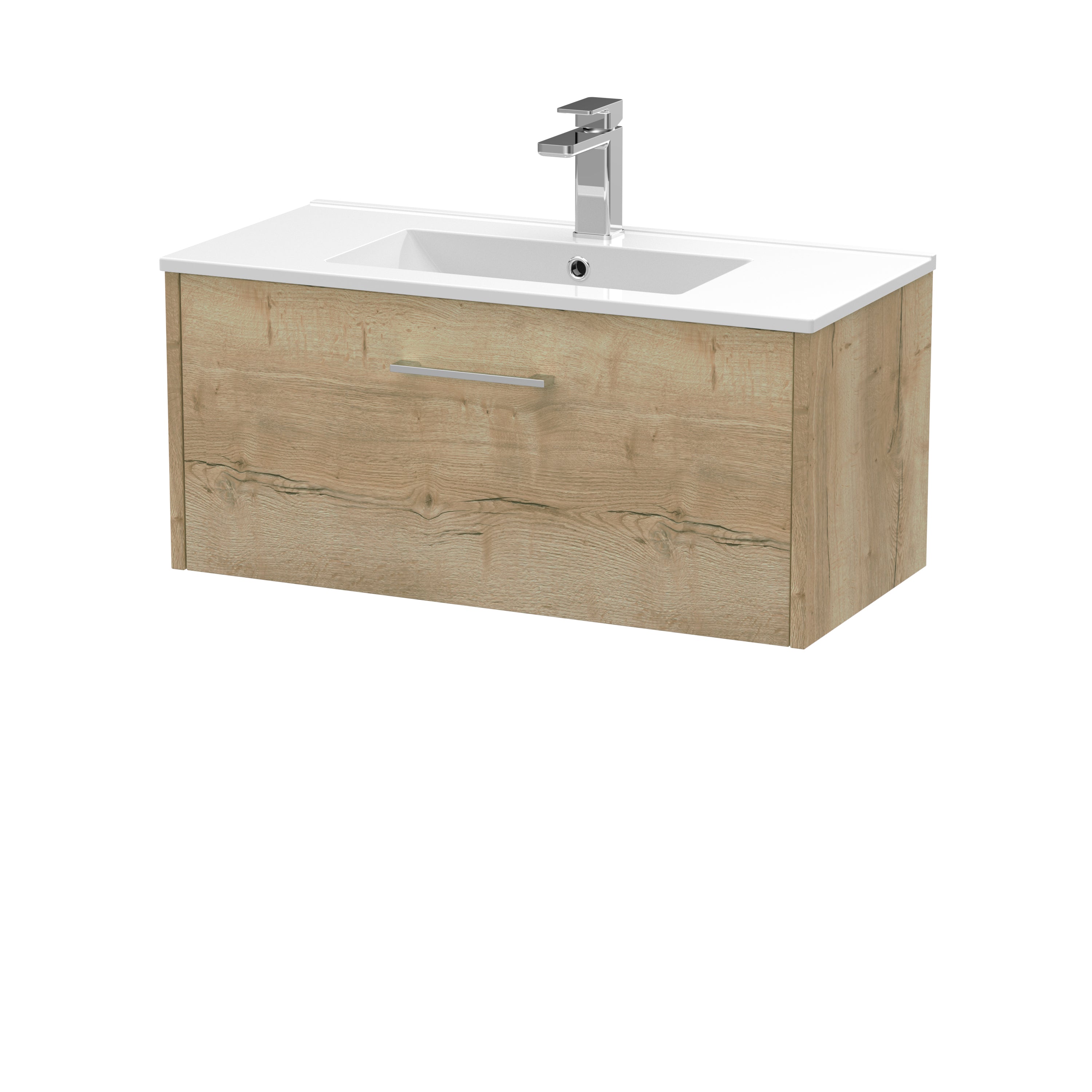 Modern wooden bathroom vanity with white countertop and integrated sink, featuring sleek chrome faucet. Perfect for contemporary bathroom designs focused on functionality and style.