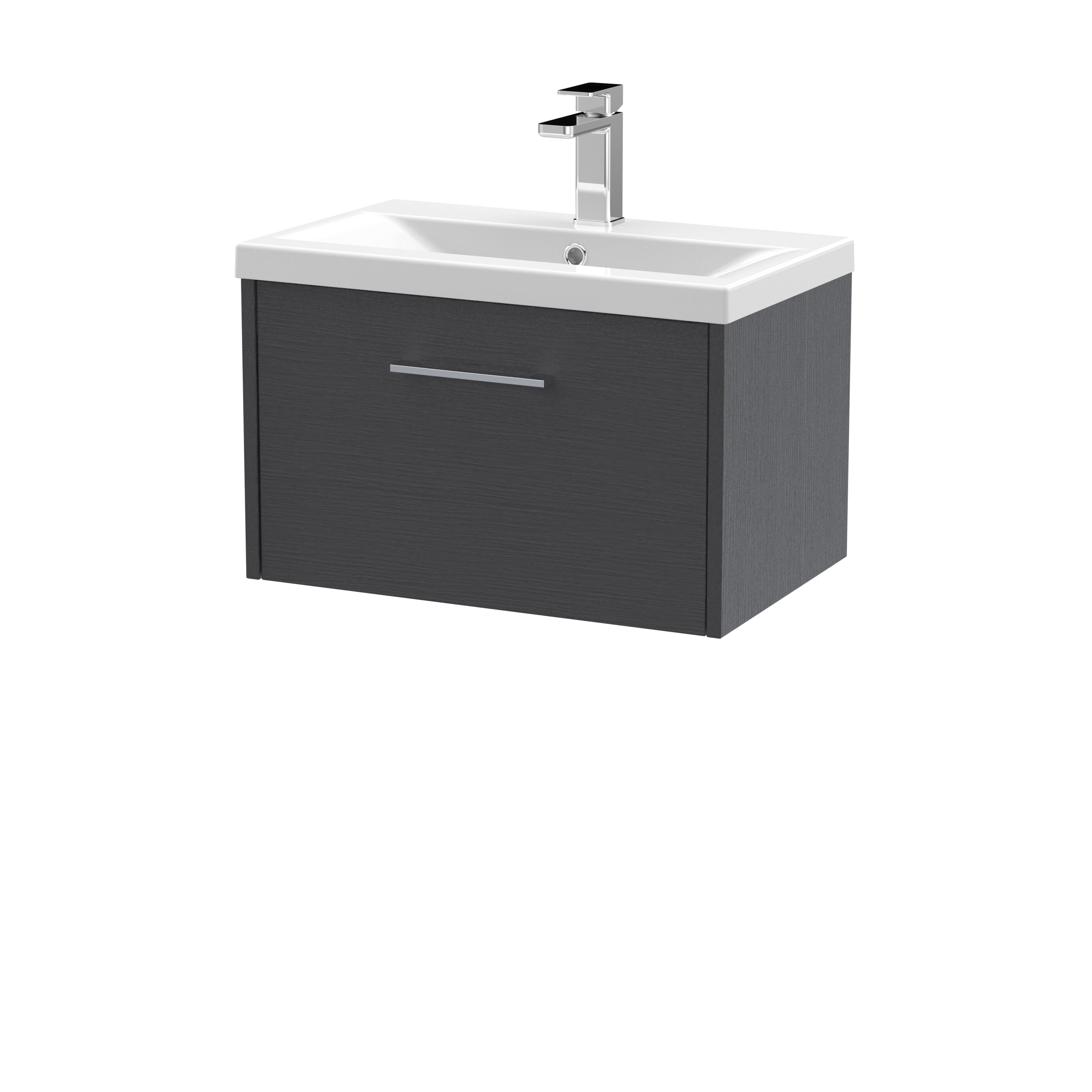 Modern bathroom vanity unit with integrated sink and chrome faucet, ideal for contemporary bathroom renovations. Suitable for stylish, functional bathroom storage solutions.