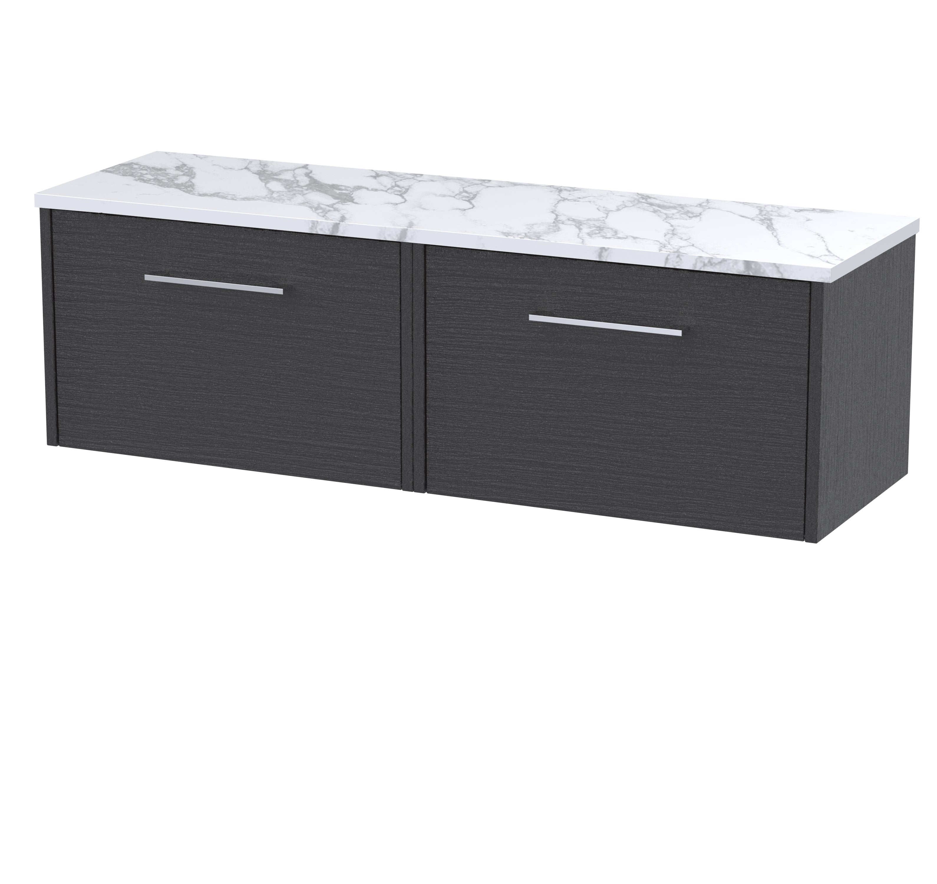 Modern bathroom vanity with black wood finish and white marble countertop, ideal for contemporary bathroom spaces. Durable and stylish storage solution for your bathroom essentials.