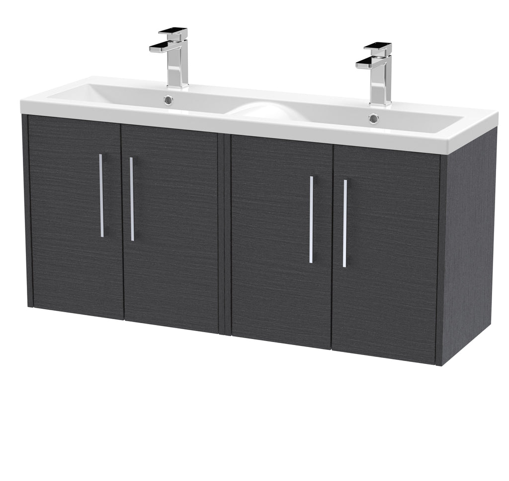 Hudson Reed Juno 4 Door Wall Hung Vanity Unit With Double Ceramic Basin - 1200mm Wide
