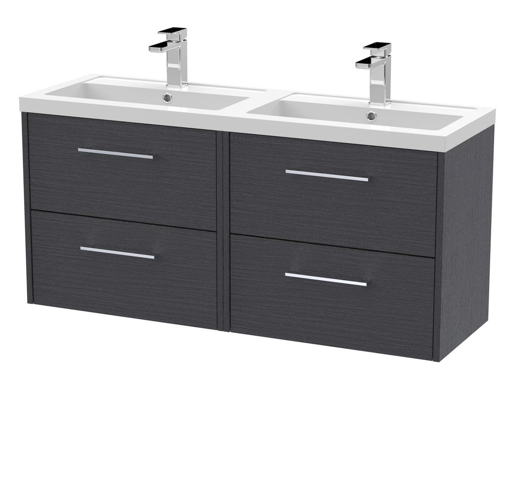 Hudson Reed Juno 4 Drawer Wall Hung Vanity Unit With Double Polymarble Basin - 1200mm Wide - 2 TH