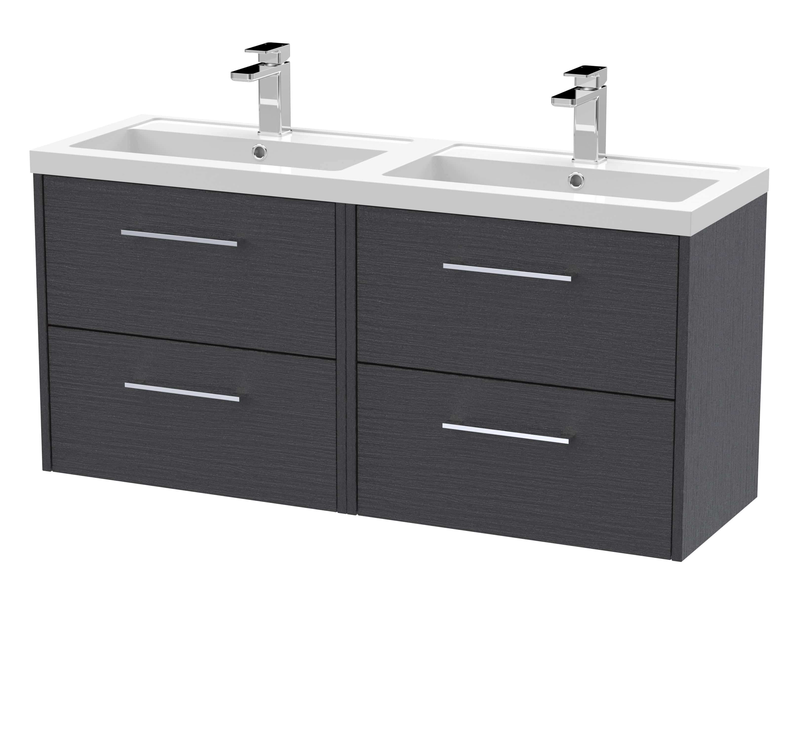 Hudson Reed Juno 4 Drawer Wall Hung Vanity Unit With Double Polymarble Basin - 1200mm Wide - 2 TH