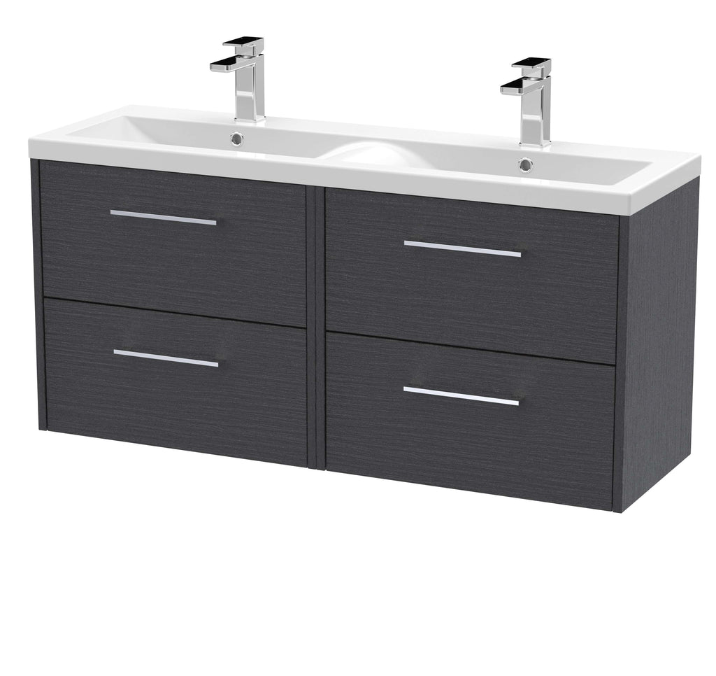 Hudson Reed Juno 4 Drawer Wall Hung Vanity Unit With Double Ceramic Basin - 1200mm Wide - 2 TH