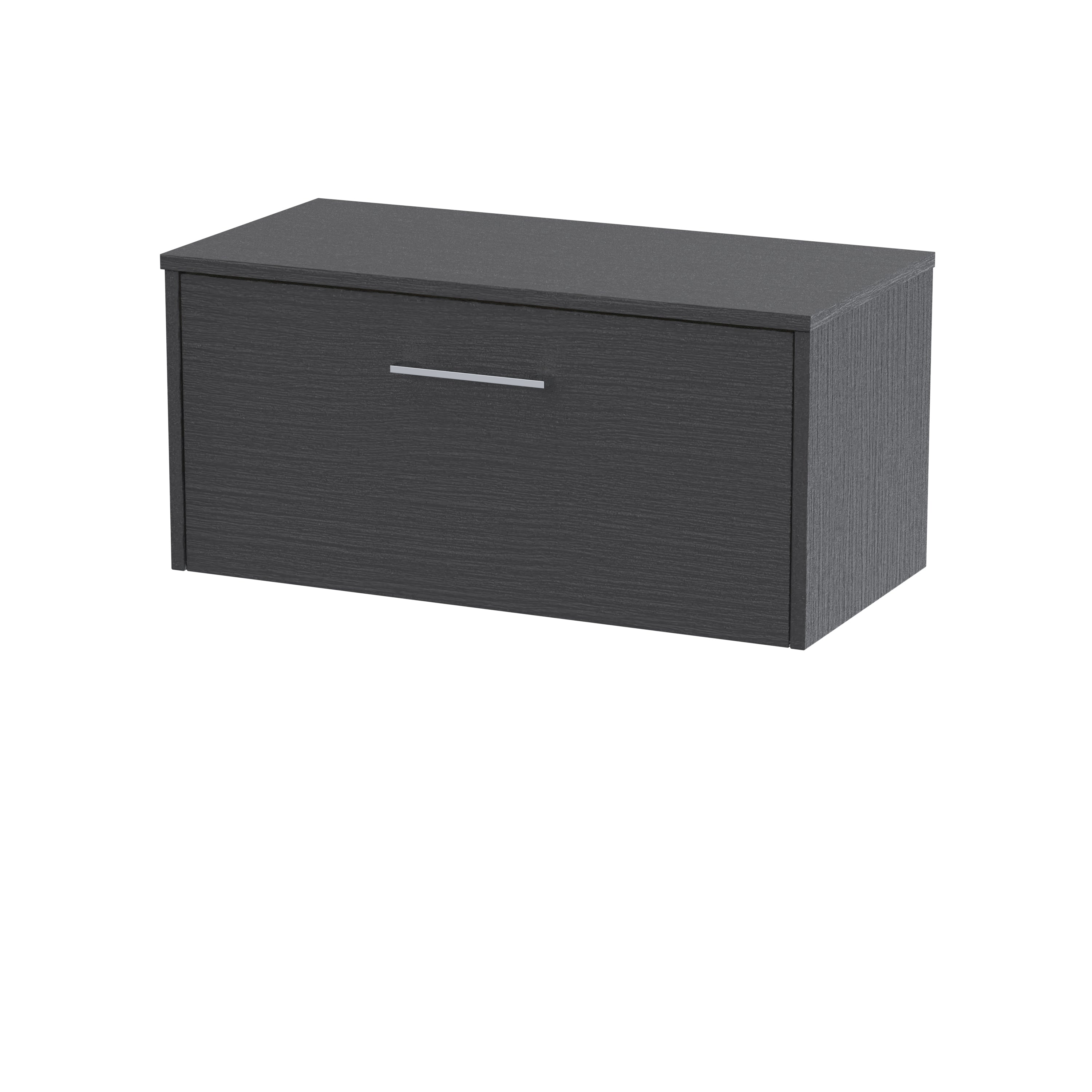 Sleek black bathroom storage unit with a modern design and silver handle, providing practical and stylish organisation for contemporary bathrooms.