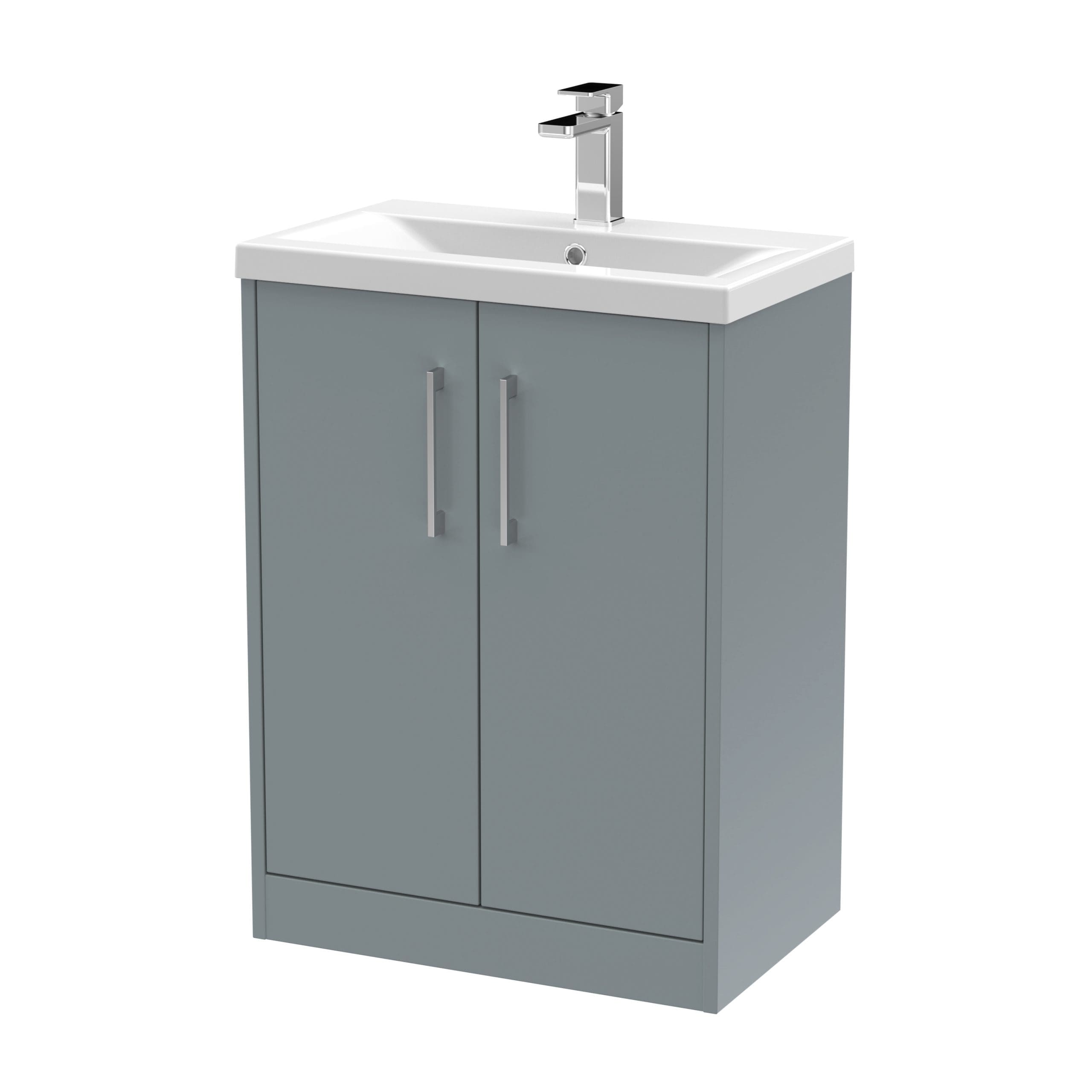 Sink unit with integrated cabinet and modern tap for bathroom storage and organisation.