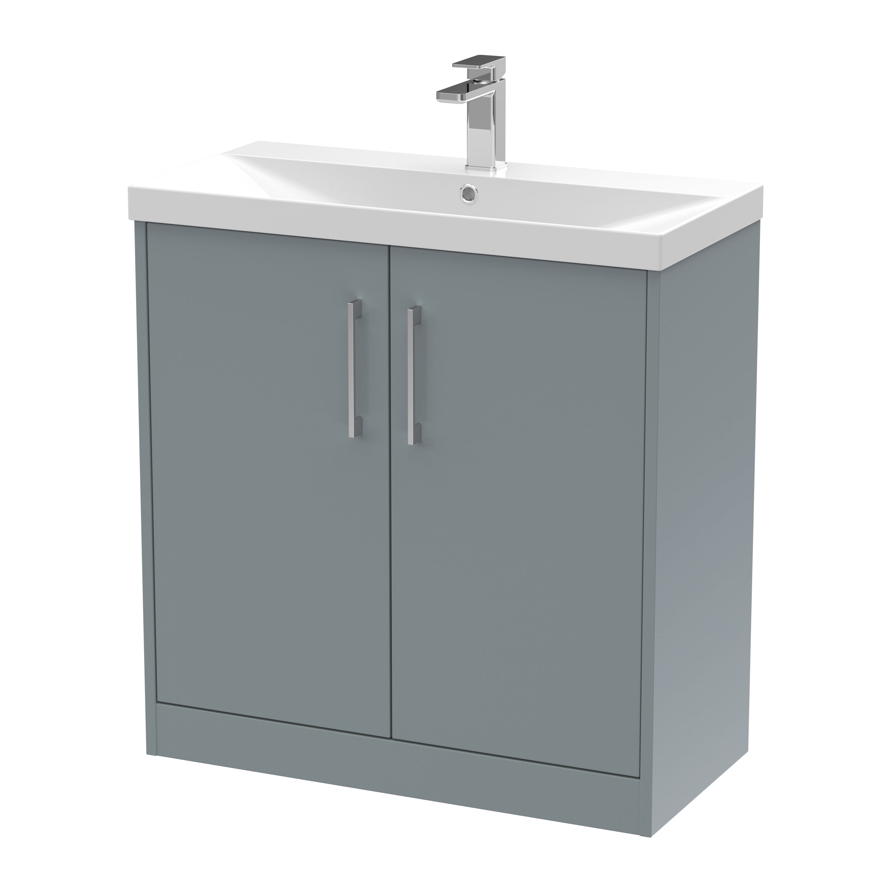 Modern bathroom vanity unit with integrated sink and chrome tap for stylish bathroom design.