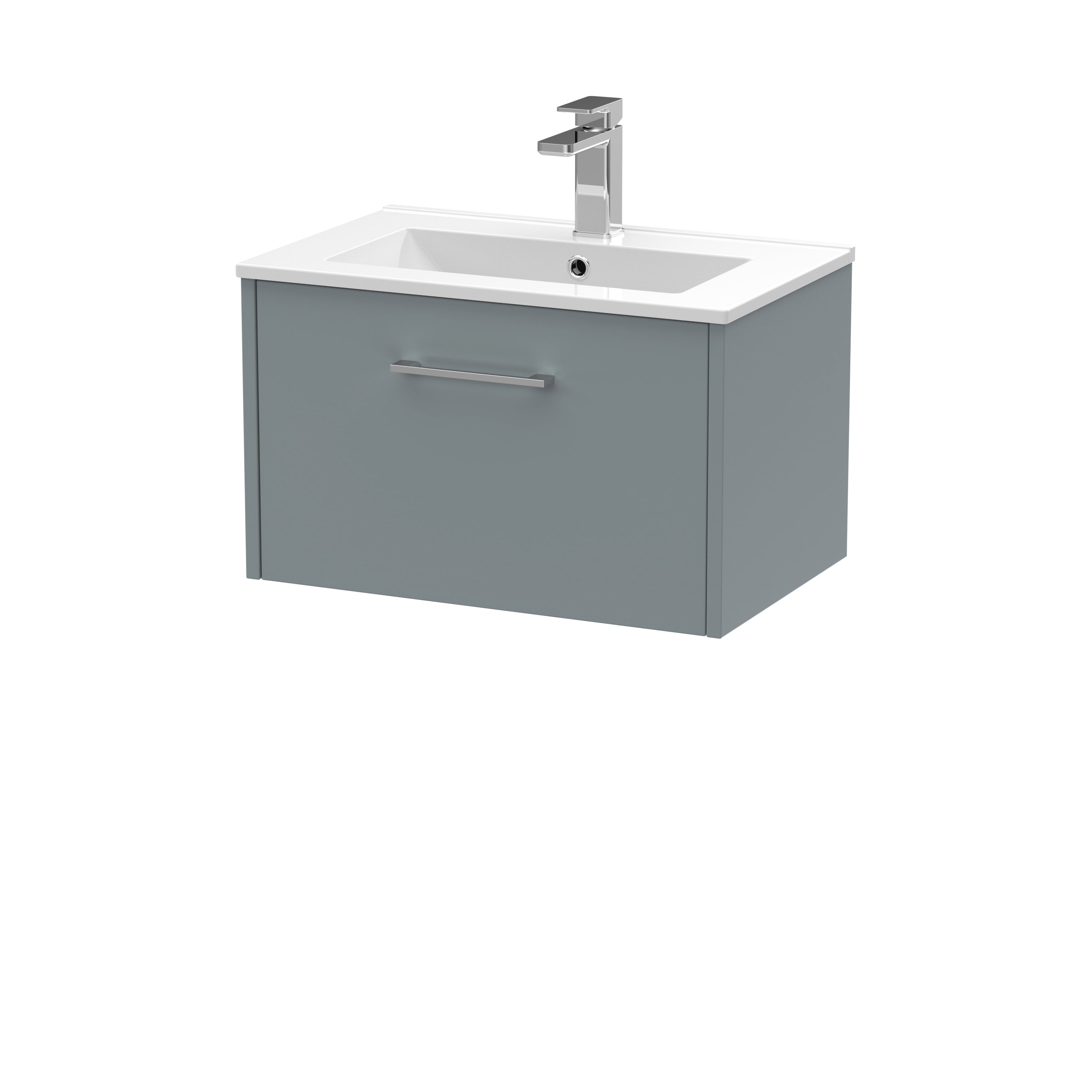 Modern grey bathroom vanity with integrated sink and chrome faucet, ideal for contemporary bathroom designs.