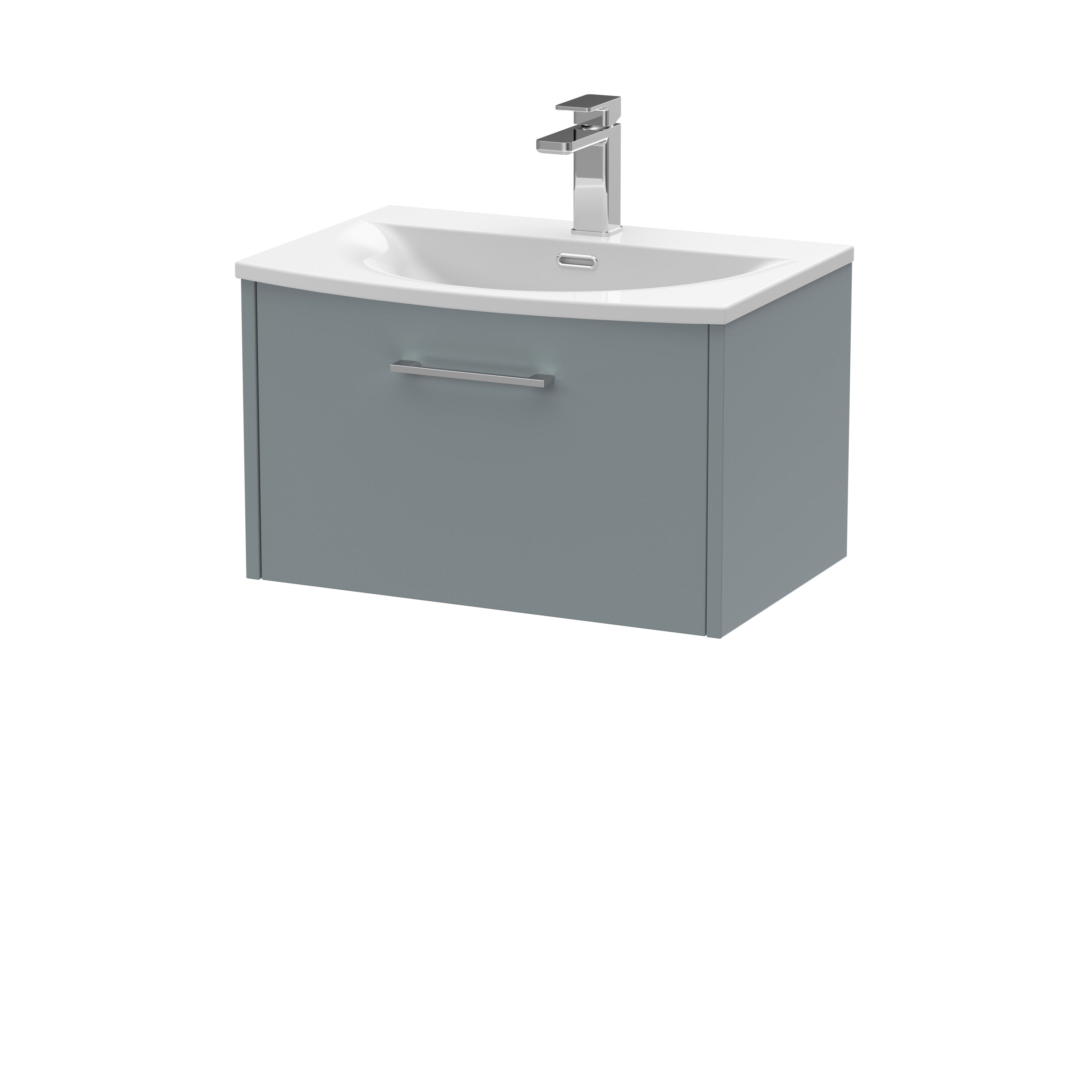 Modern grey bathroom vanity unit with integrated sink and chrome faucet, ideal for stylish and functional bathroom upgrades.